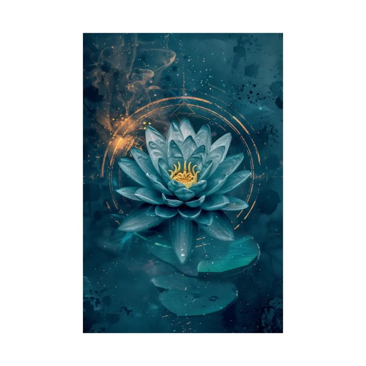 Blue Lotus with Golden Sacred Circles - Matte Vertical Posters mockup angle 2