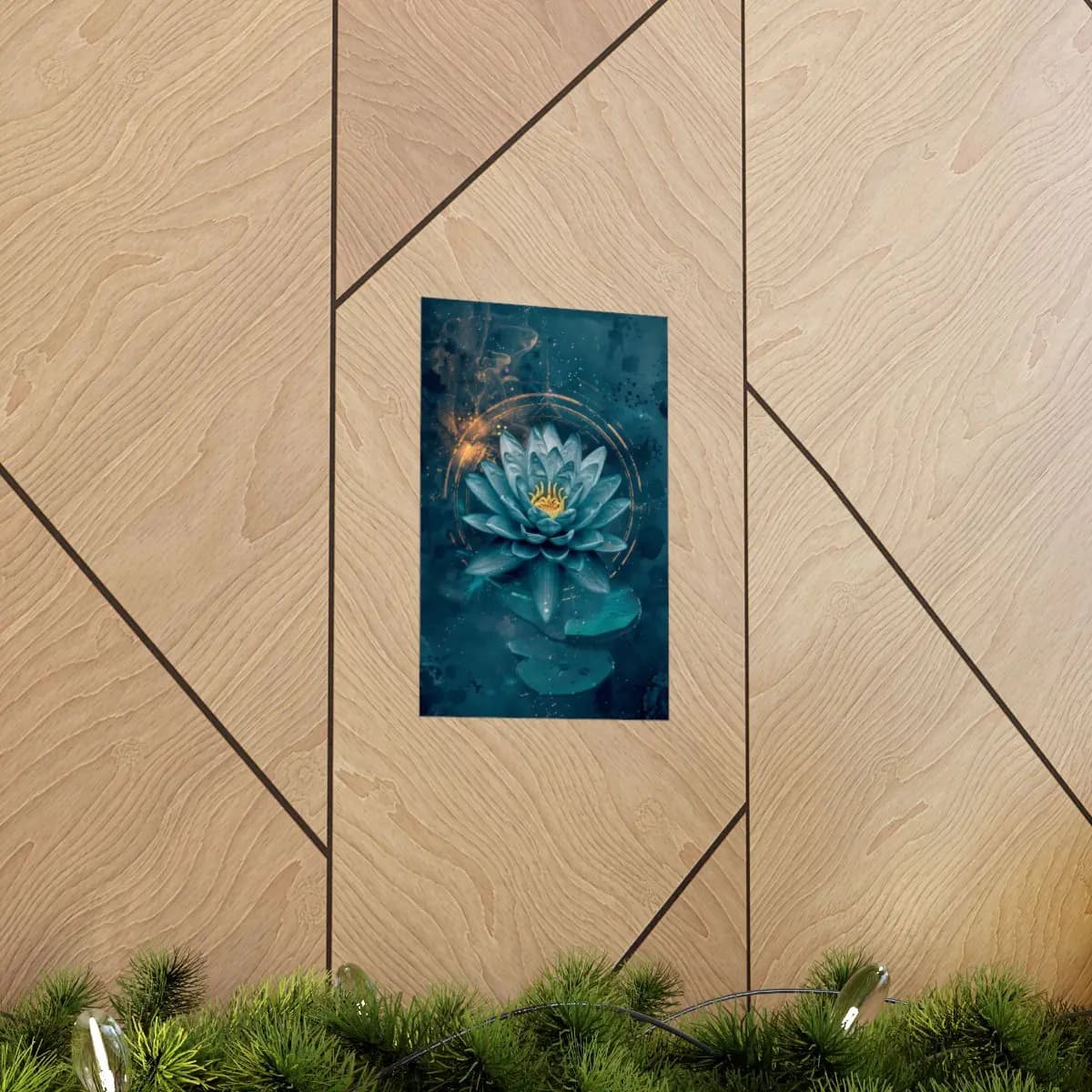 Blue Lotus with Golden Sacred Circles - Matte Vertical Posters mockup angle 5