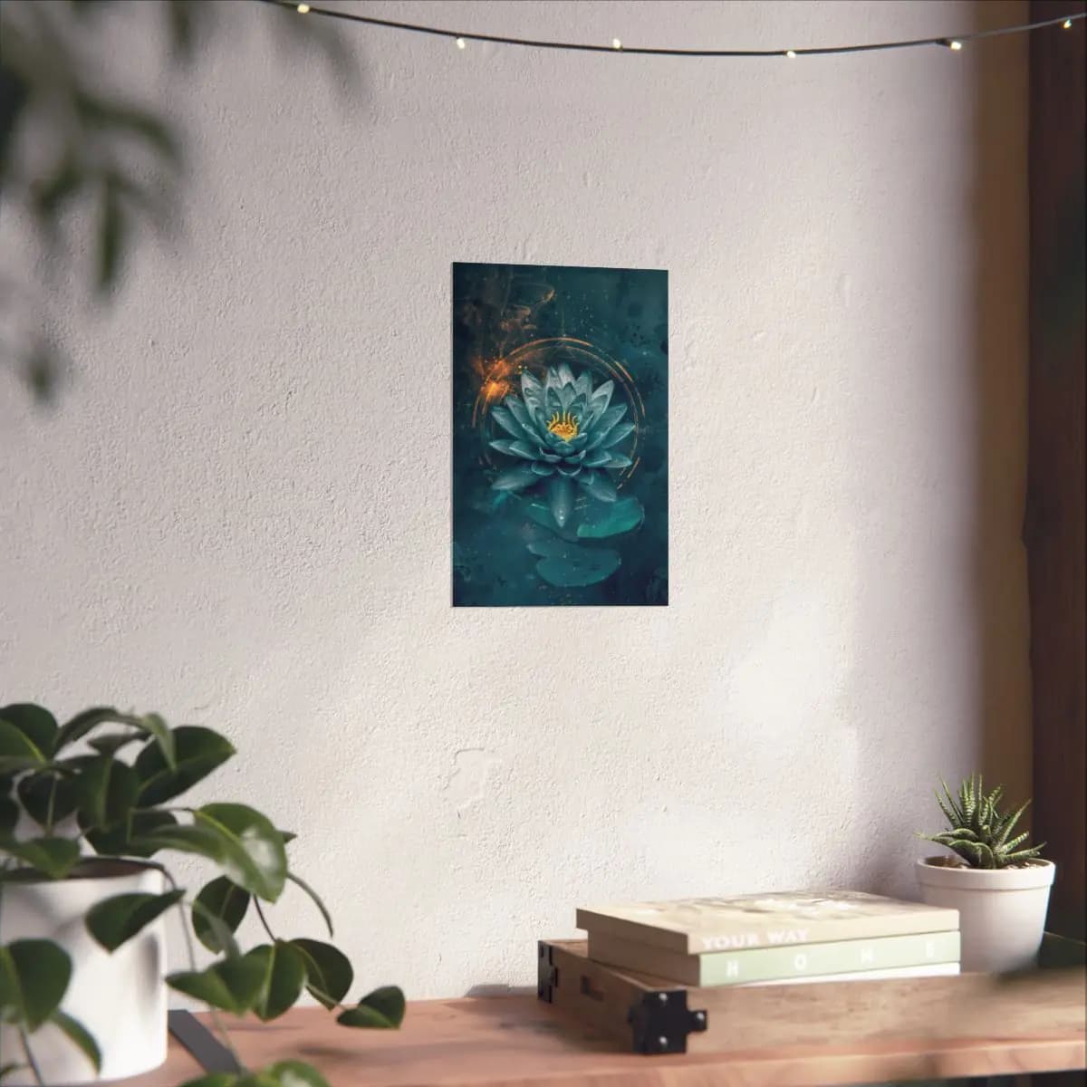 Blue Lotus with Golden Sacred Circles - Matte Vertical Posters mockup angle 6