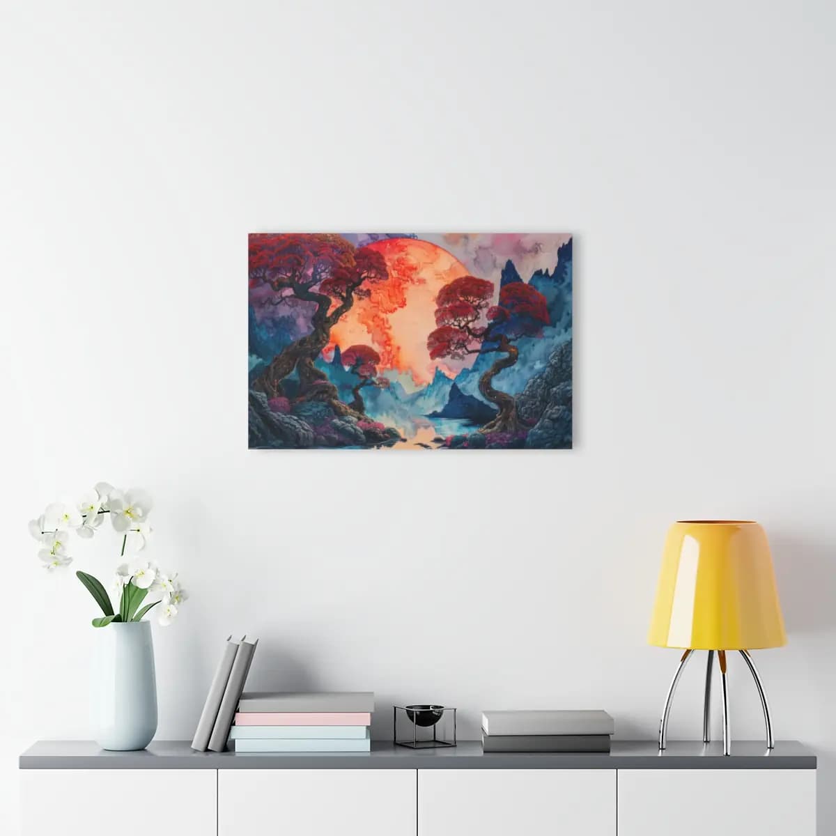 Red Moon Rising Over Ancient Twisted Trees - Acrylic Prints (French Cleat Hanging) mockup angle 4