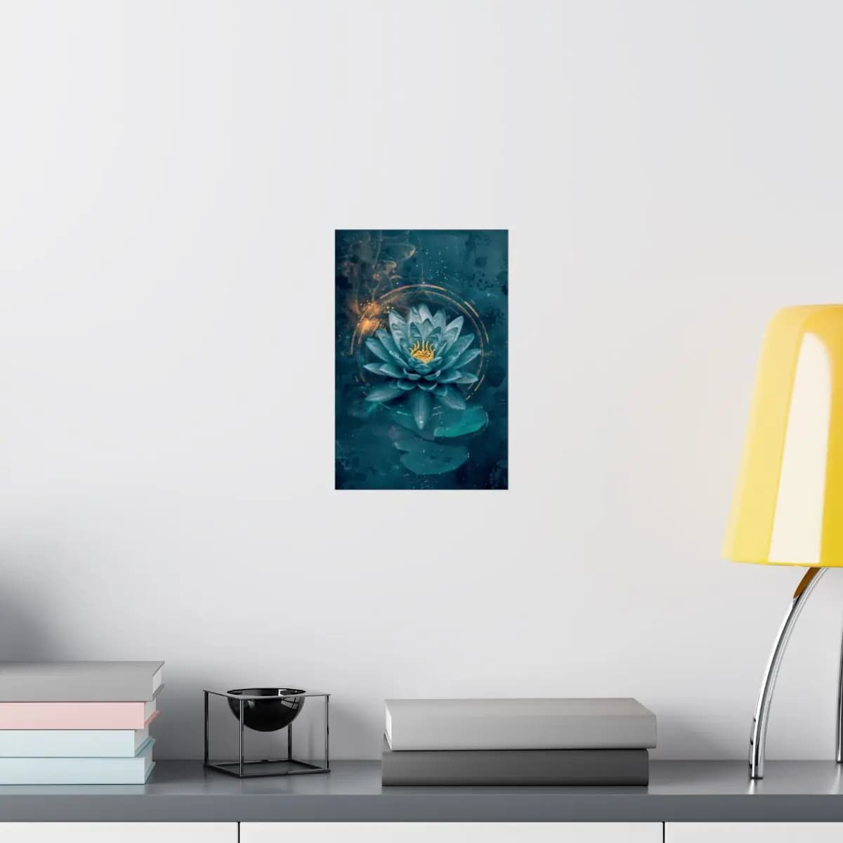 Blue Lotus with Golden Sacred Circles - Matte Vertical Posters mockup angle 8