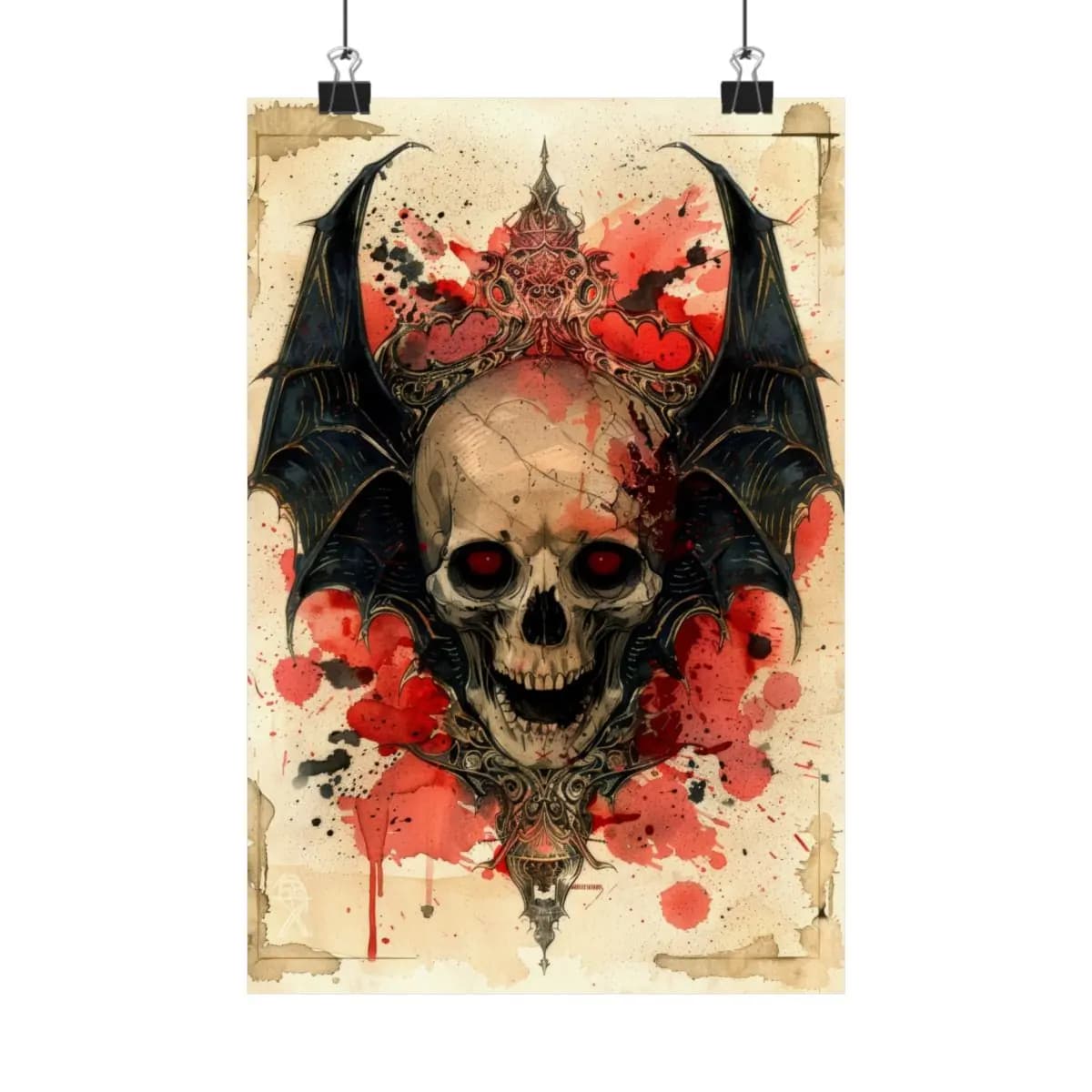 Demonic Skull with Scarlet Bat Wings - Matte Vertical Posters mockup angle 1