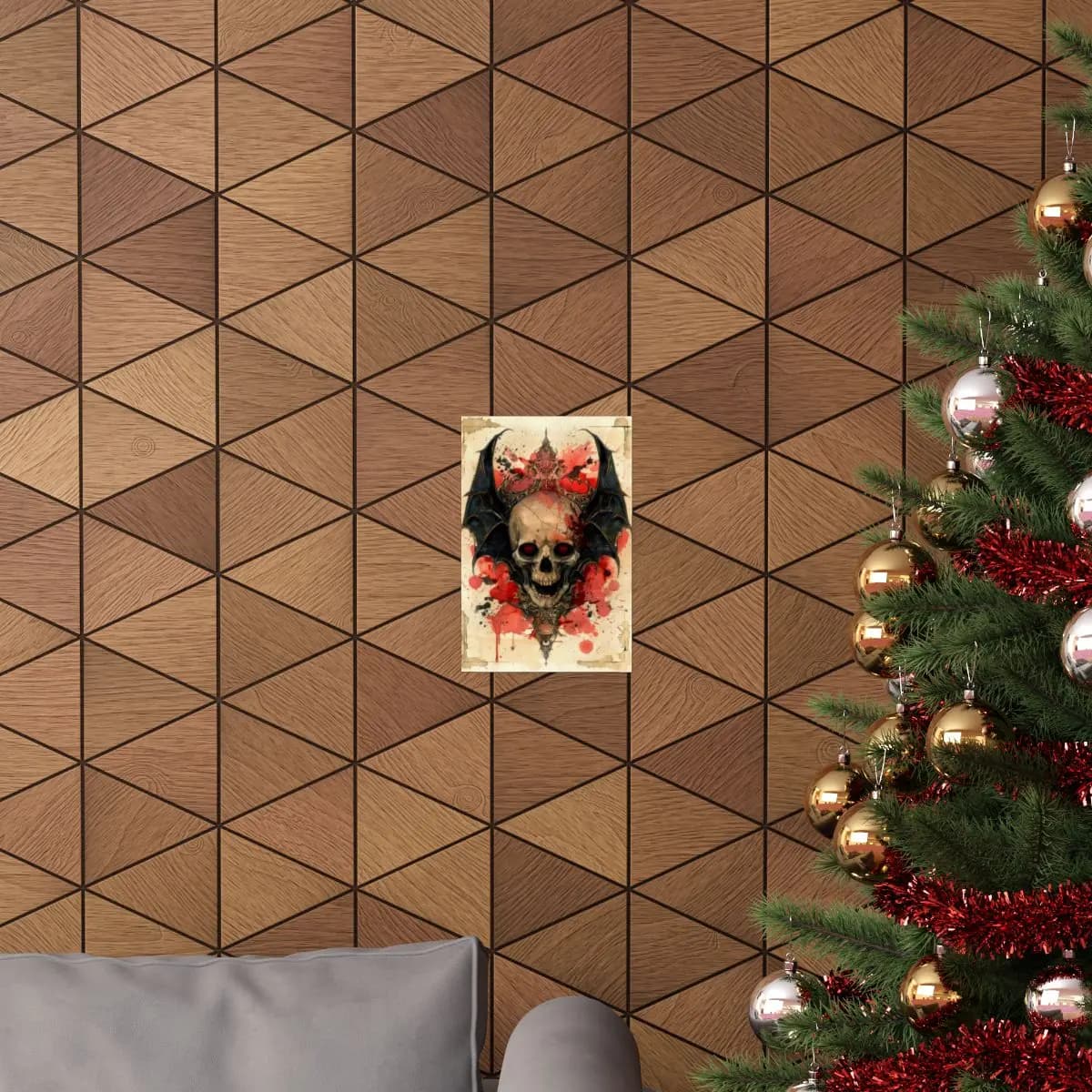 Demonic Skull with Scarlet Bat Wings - Matte Vertical Posters mockup angle 4