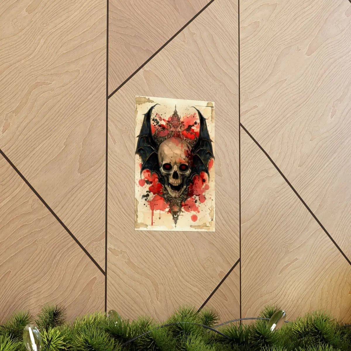 Demonic Skull with Scarlet Bat Wings - Matte Vertical Posters mockup angle 5