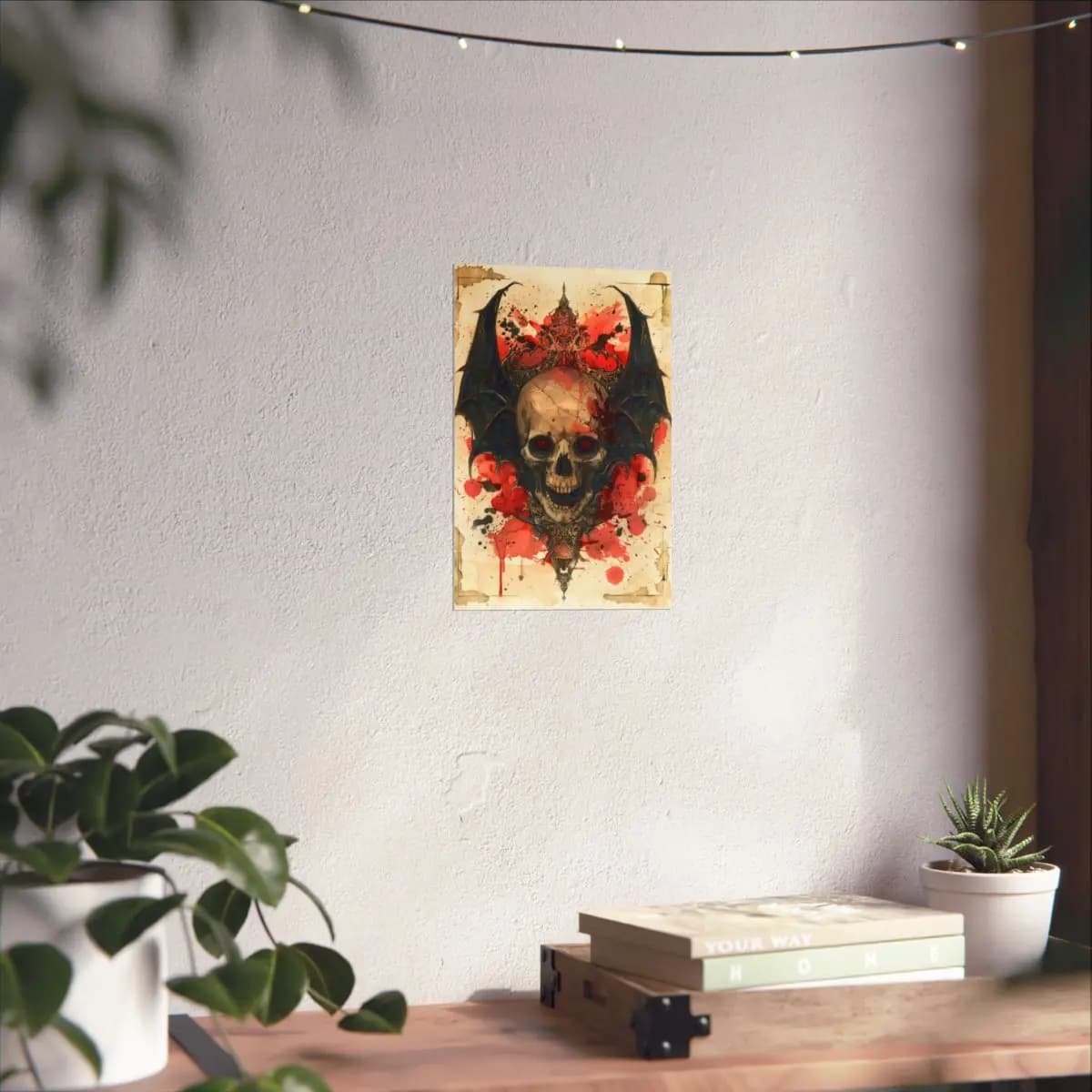 Demonic Skull with Scarlet Bat Wings - Matte Vertical Posters mockup angle 6