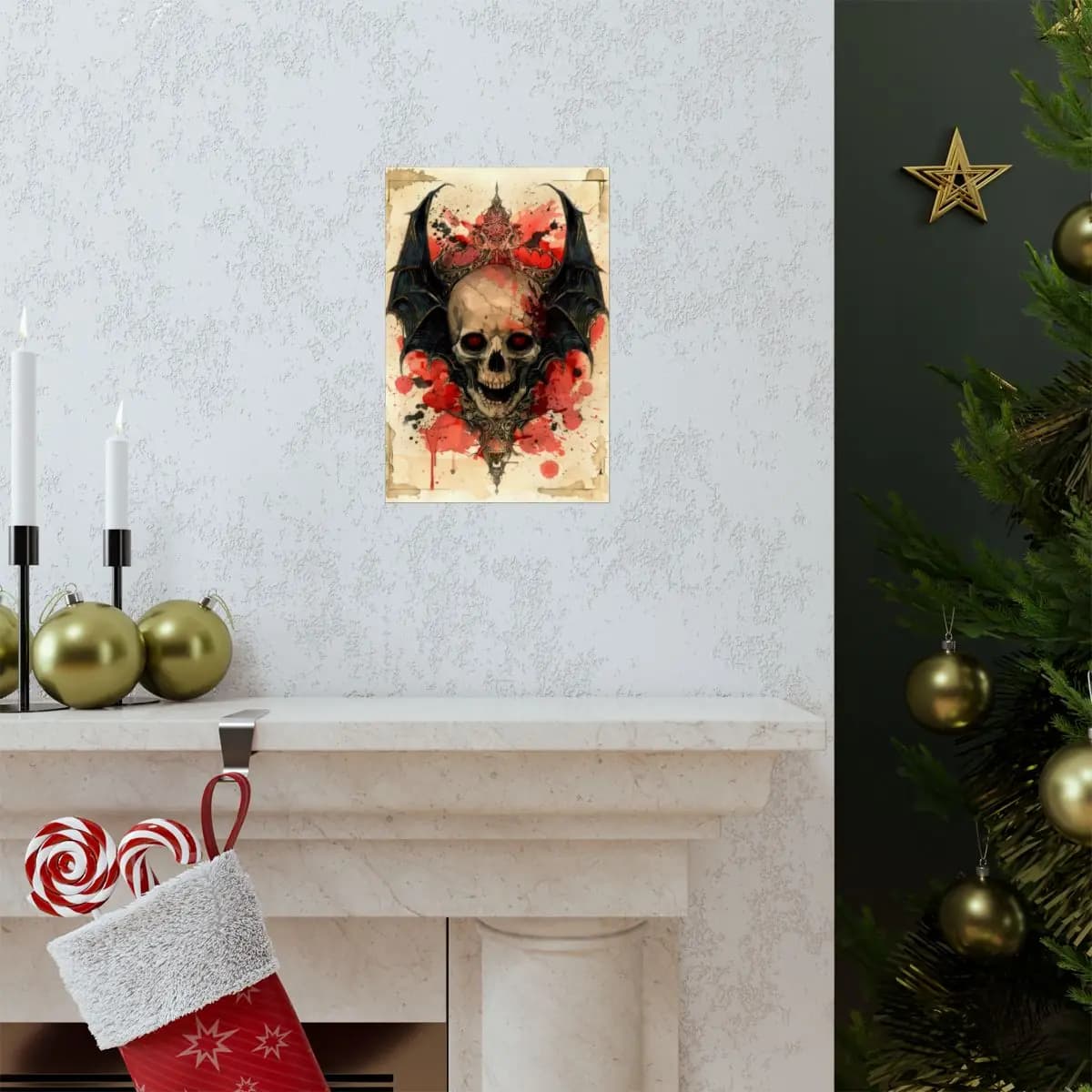 Demonic Skull with Scarlet Bat Wings - Matte Vertical Posters mockup angle 7