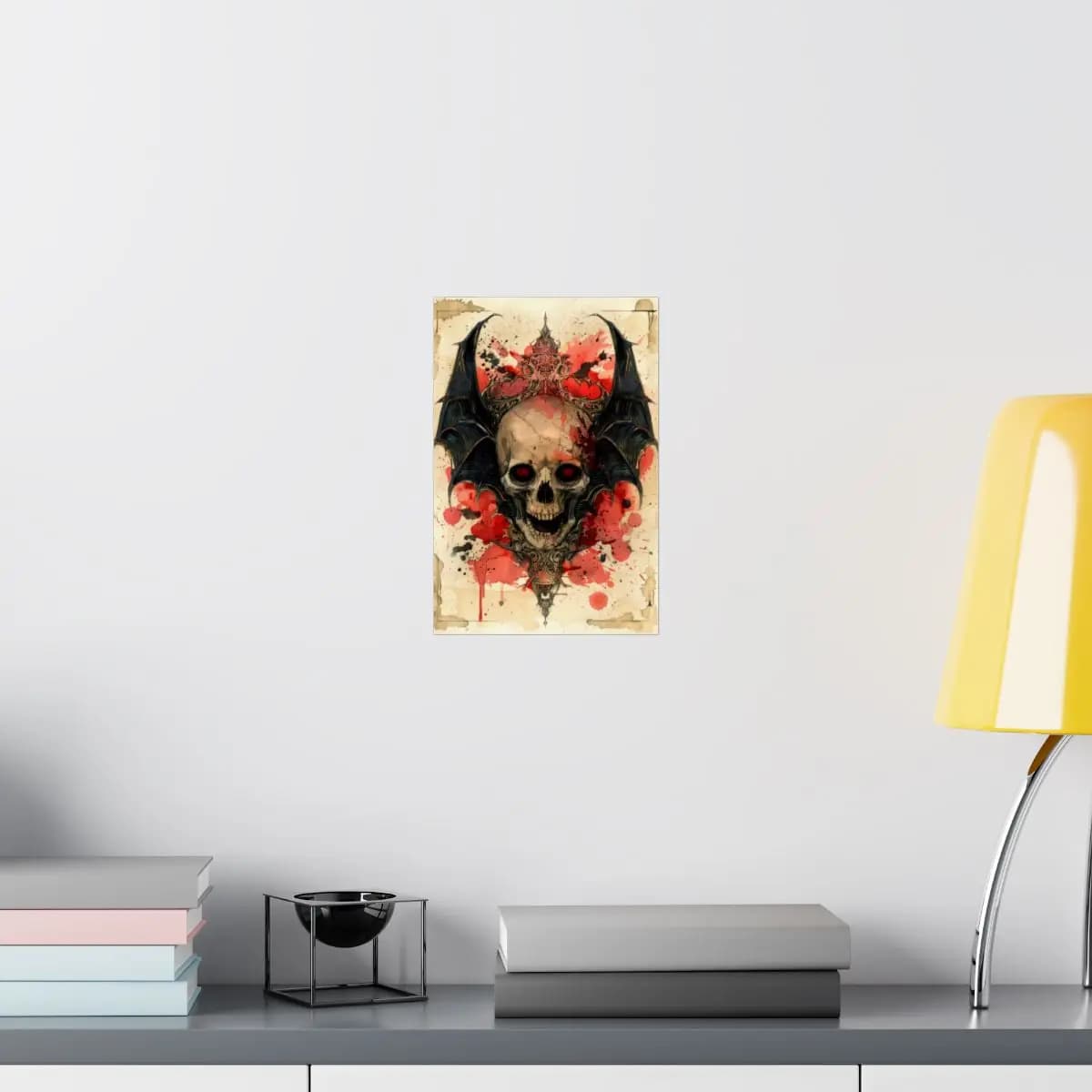 Demonic Skull with Scarlet Bat Wings - Matte Vertical Posters mockup angle 8