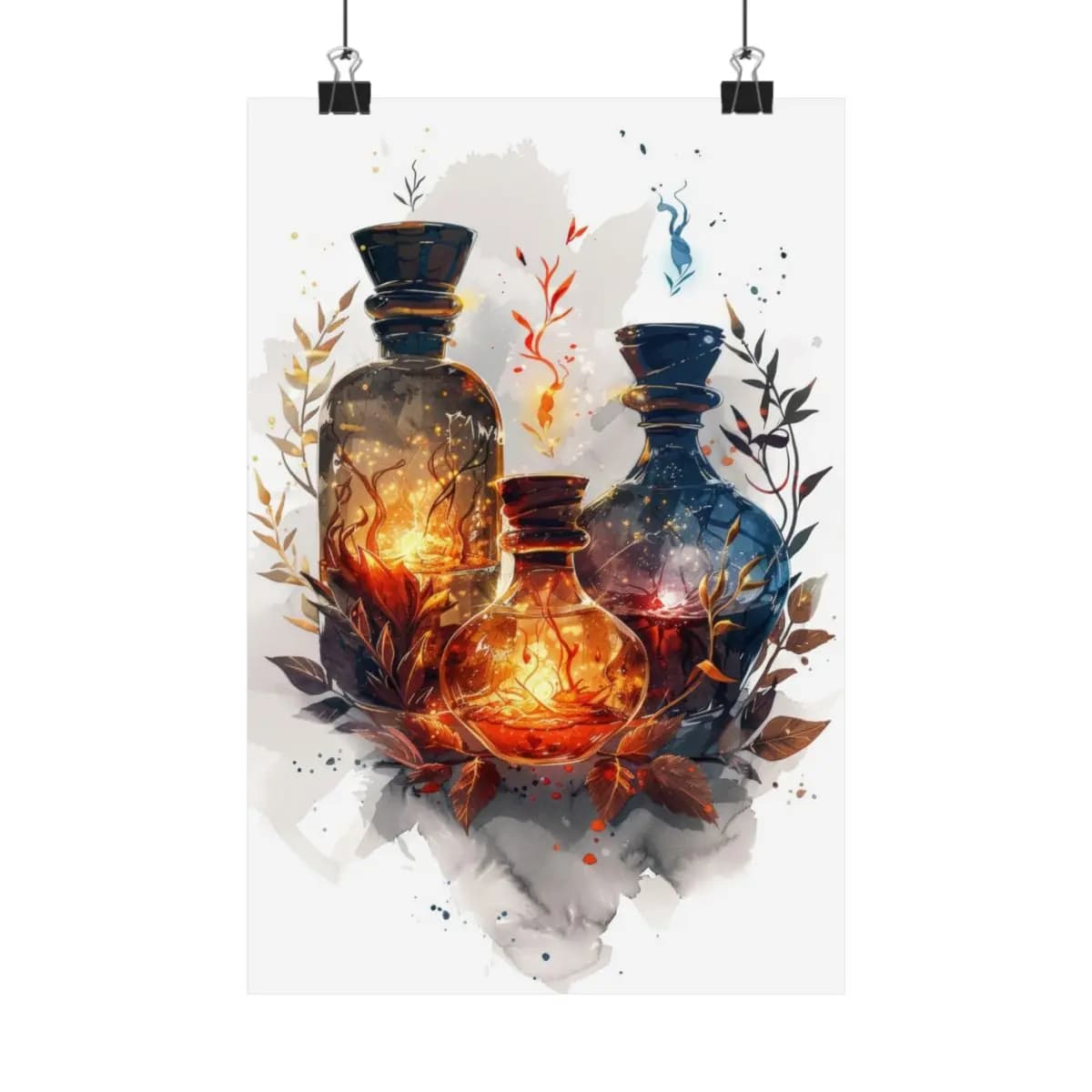 Three Enchanted Alchemical Flasks of Living Fire - Matte Vertical Posters mockup angle 1