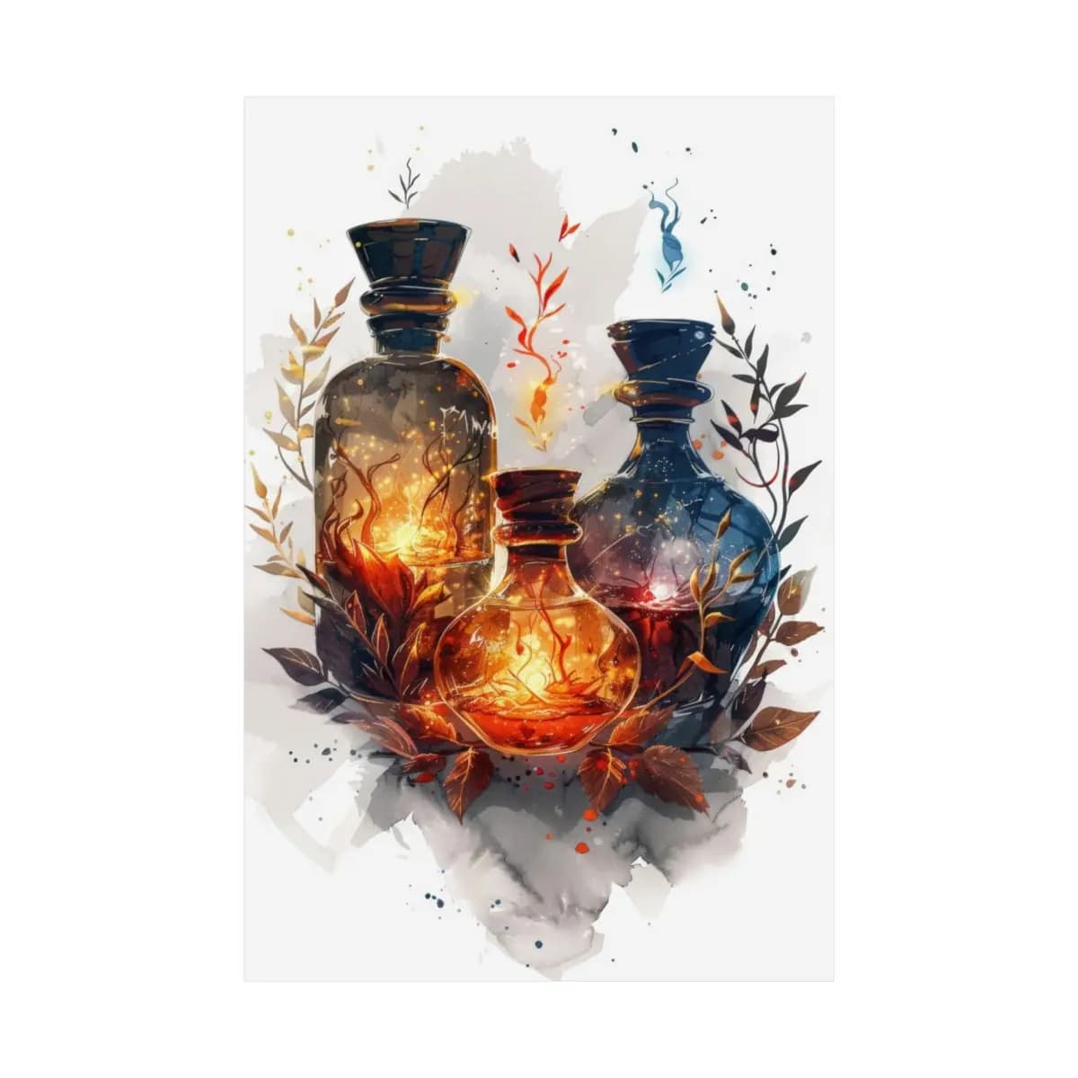 Three Enchanted Alchemical Flasks of Living Fire - Matte Vertical Posters mockup angle 2