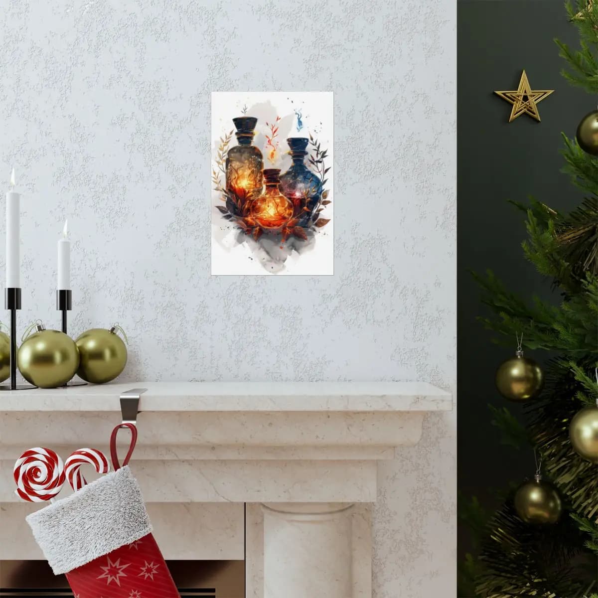 Three Enchanted Alchemical Flasks of Living Fire - Matte Vertical Posters mockup angle 7