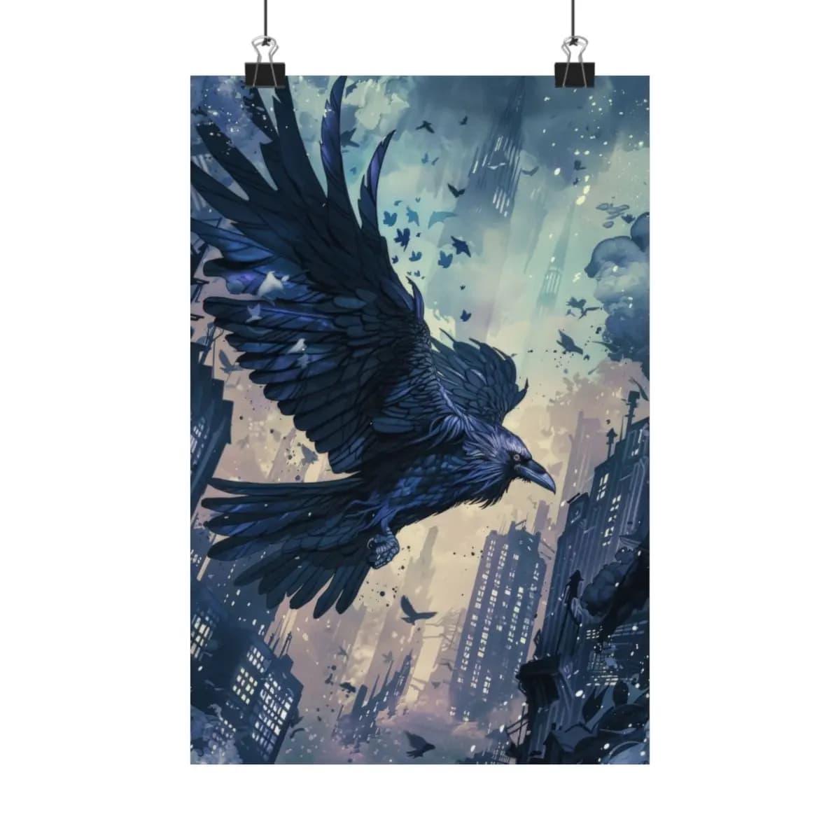 The Great Raven Over a Ruined City - Matte Vertical Posters mockup angle 1