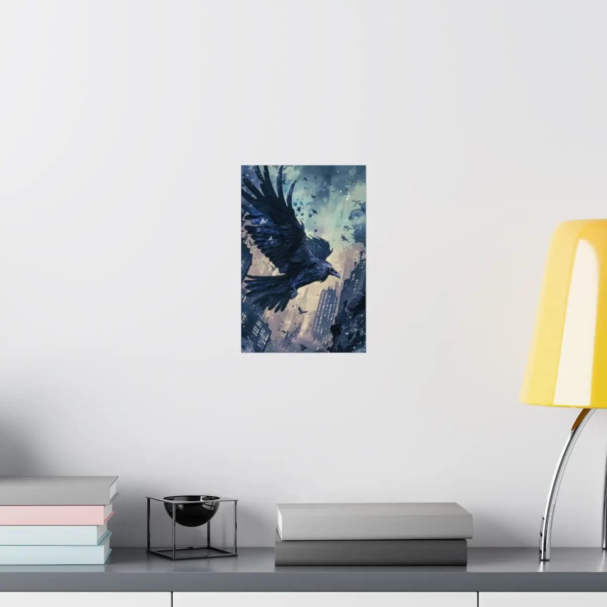 The Great Raven Over a Ruined City - Matte Vertical Posters mockup angle 8