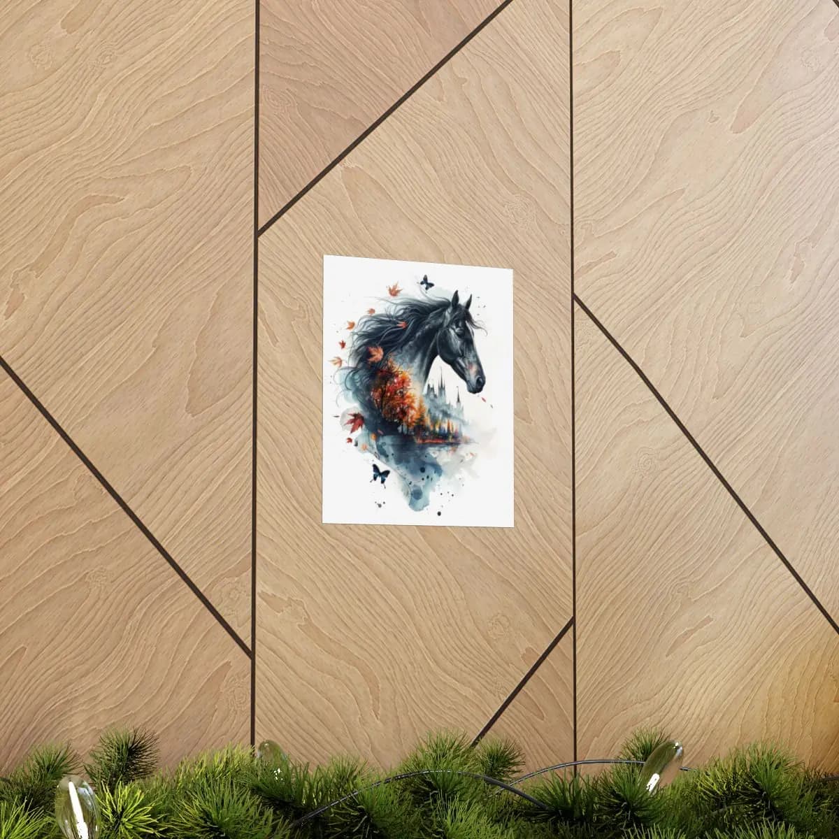Black Horse and Enchanted Autumn Castle - Matte Vertical Posters mockup angle 5