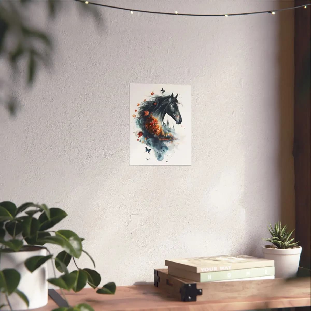 Black Horse and Enchanted Autumn Castle - Matte Vertical Posters mockup angle 6
