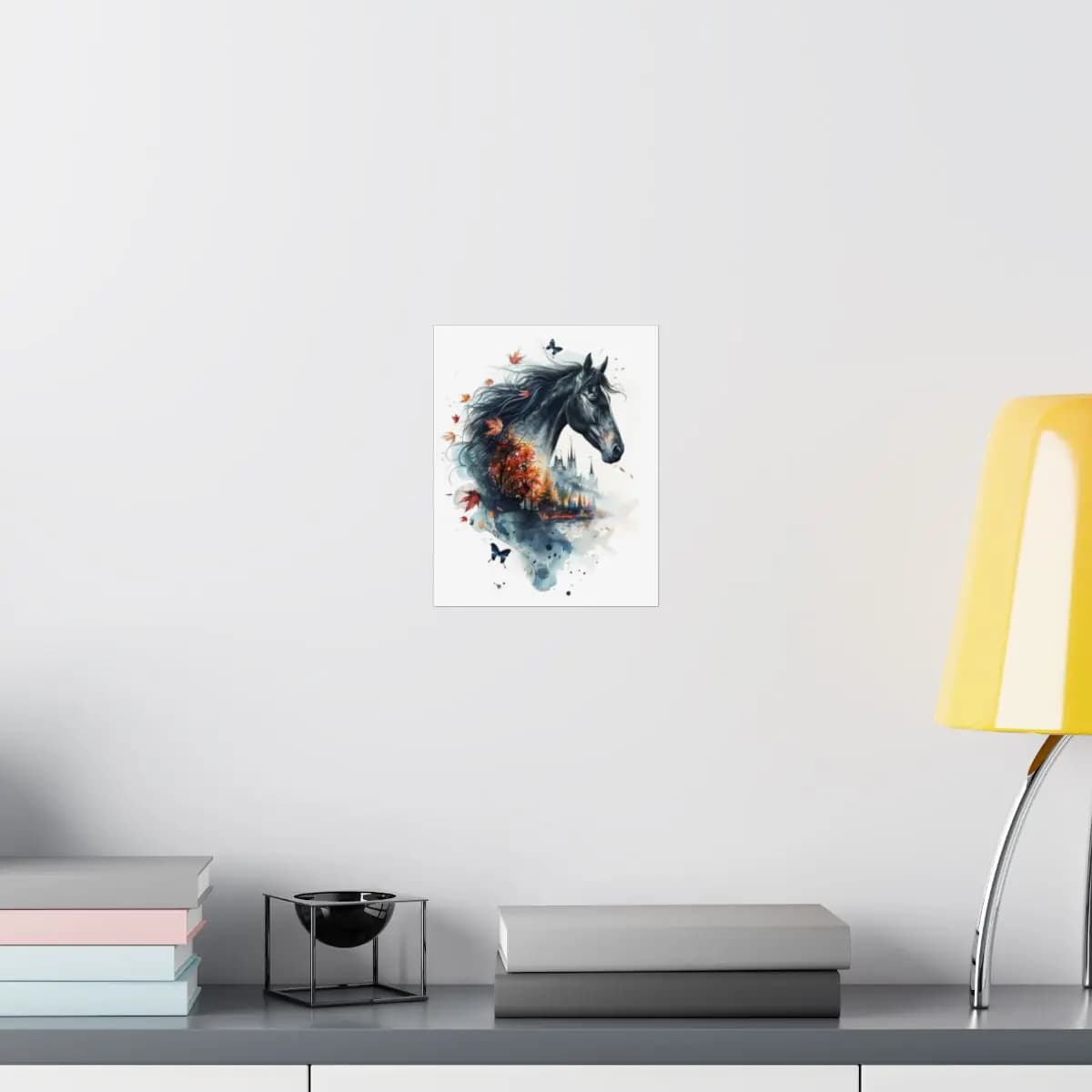 Black Horse and Enchanted Autumn Castle - Matte Vertical Posters mockup angle 8