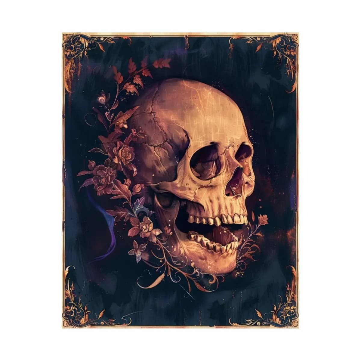 Baroque Floral Skull with Golden Ornaments - Matte Vertical Posters mockup angle 2