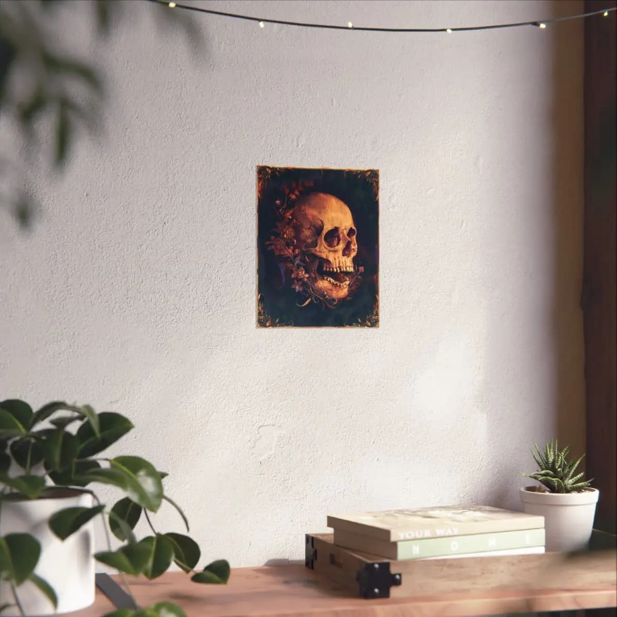 Baroque Floral Skull with Golden Ornaments - Matte Vertical Posters mockup angle 6