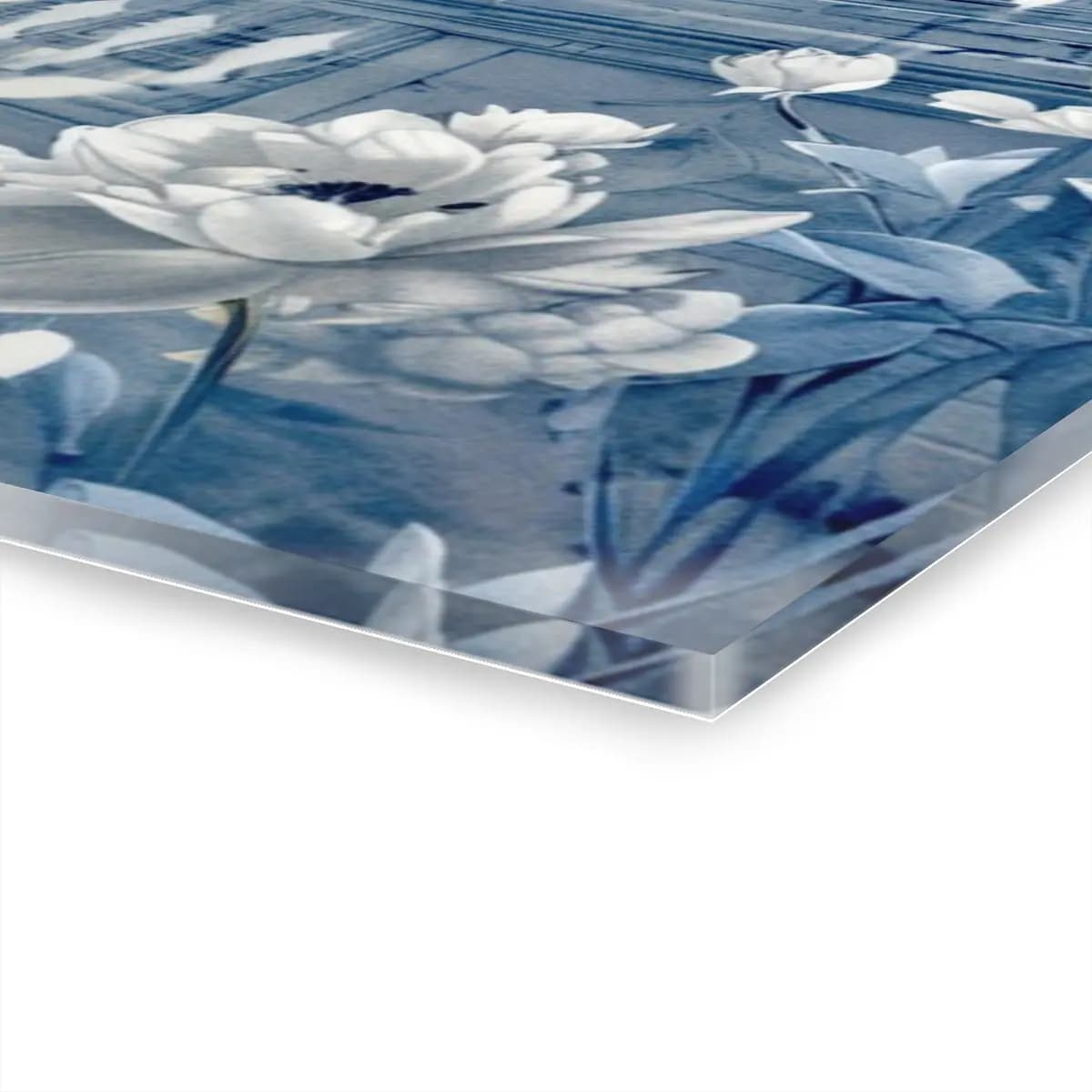 White Peacock on a Celestial Marble Terrace - Acrylic Prints (French Cleat Hanging) mockup angle 3