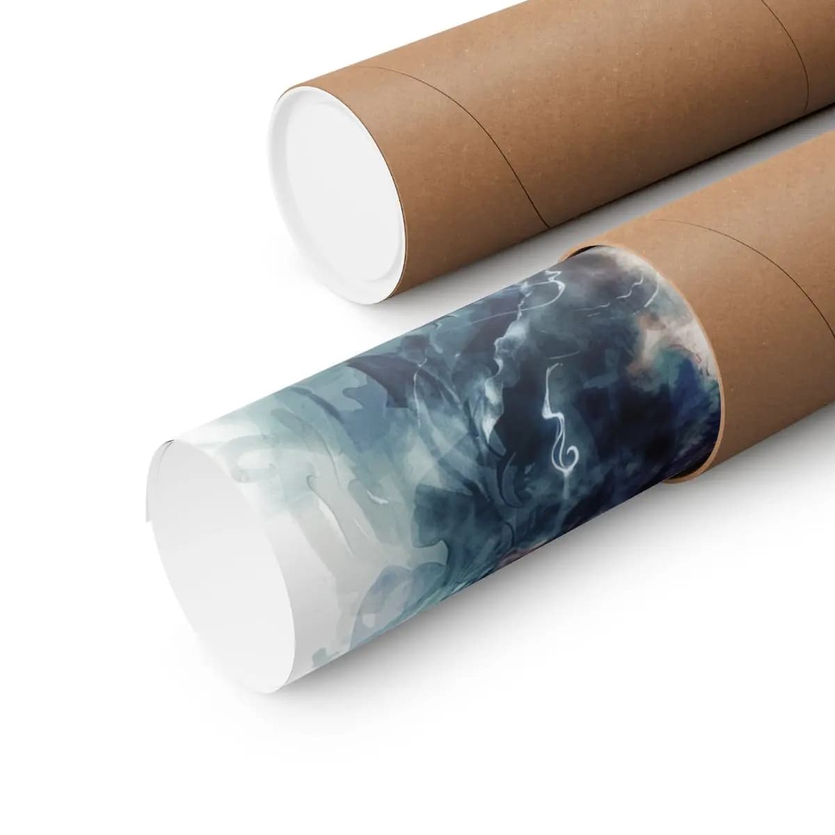 Man with Closed Eyes Dissolving into Ink Swirls - Matte Vertical Posters mockup angle 3