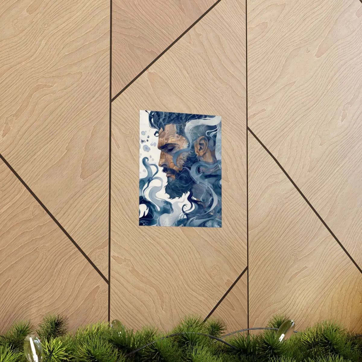 Tattooed Profile Dissolving in Blue Mist - Matte Vertical Posters mockup angle 5
