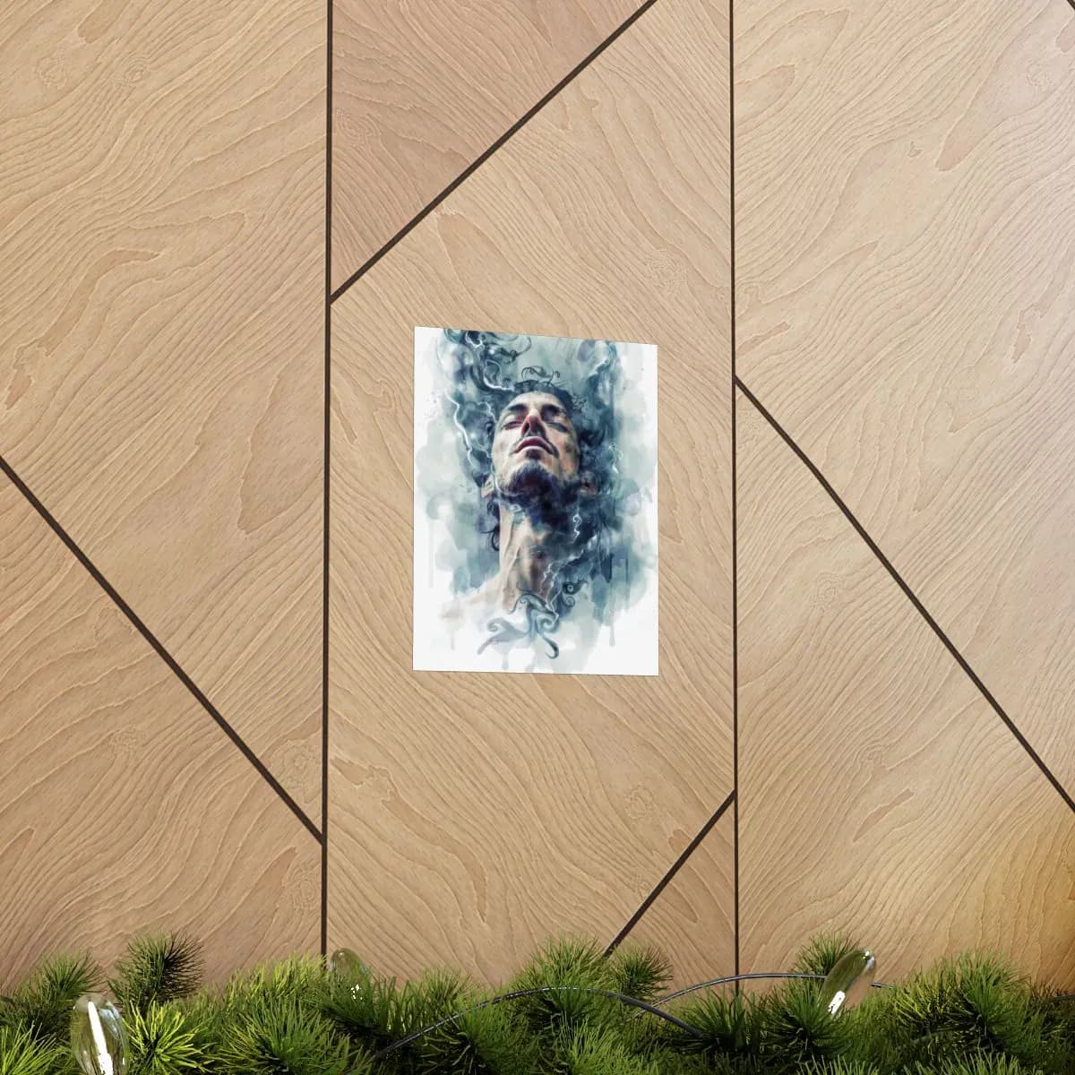 Man with Closed Eyes Dissolving into Ink Swirls - Matte Vertical Posters mockup angle 5