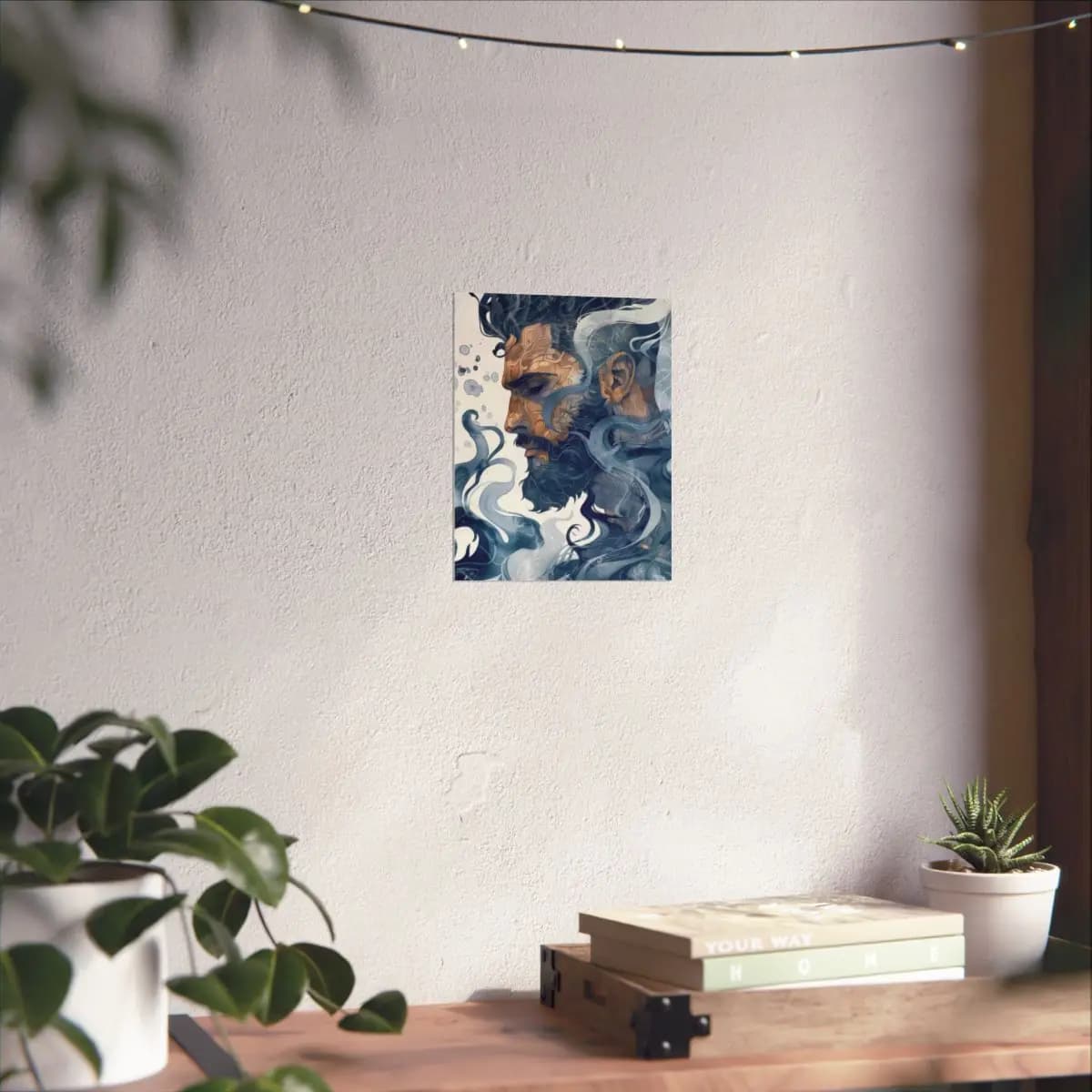 Tattooed Profile Dissolving in Blue Mist - Matte Vertical Posters mockup angle 6