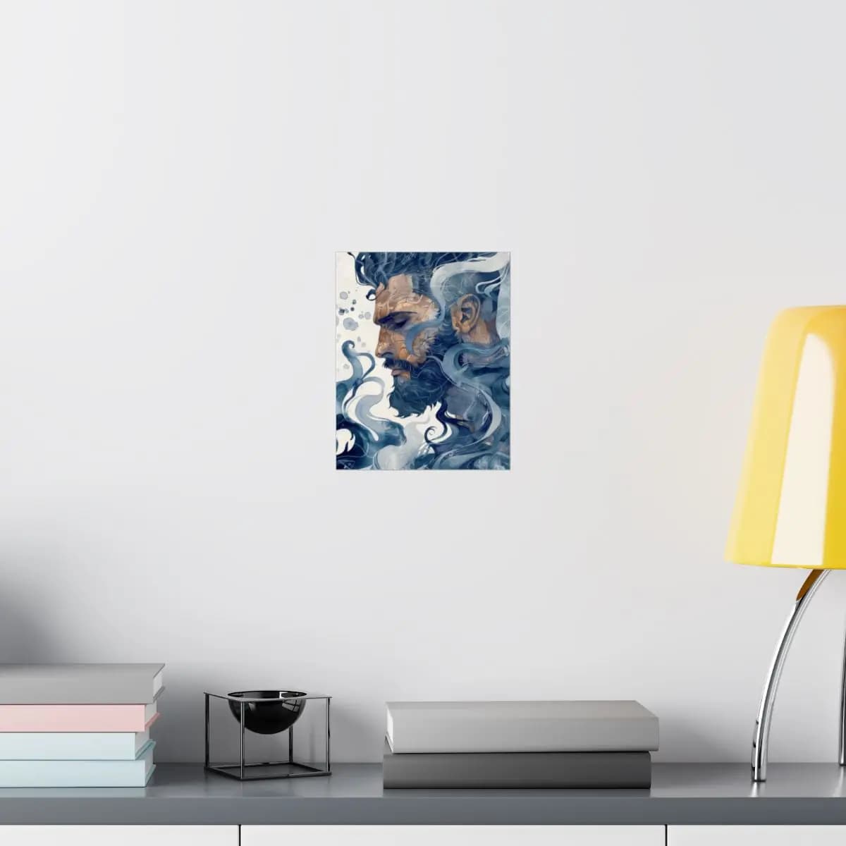 Tattooed Profile Dissolving in Blue Mist - Matte Vertical Posters mockup angle 8