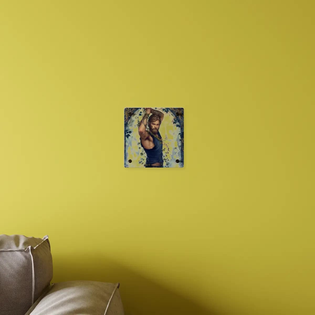 Vine-Wrapped Warrior Beneath the Golden Arch - Acrylic Wall Art Panels mockup angle 4