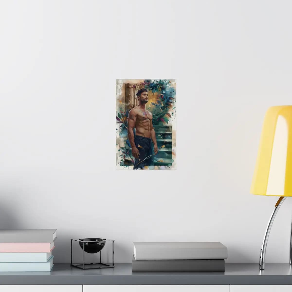 Athletic Man Among Swirling Botanical Elements - Matte Vertical Posters mockup angle 8