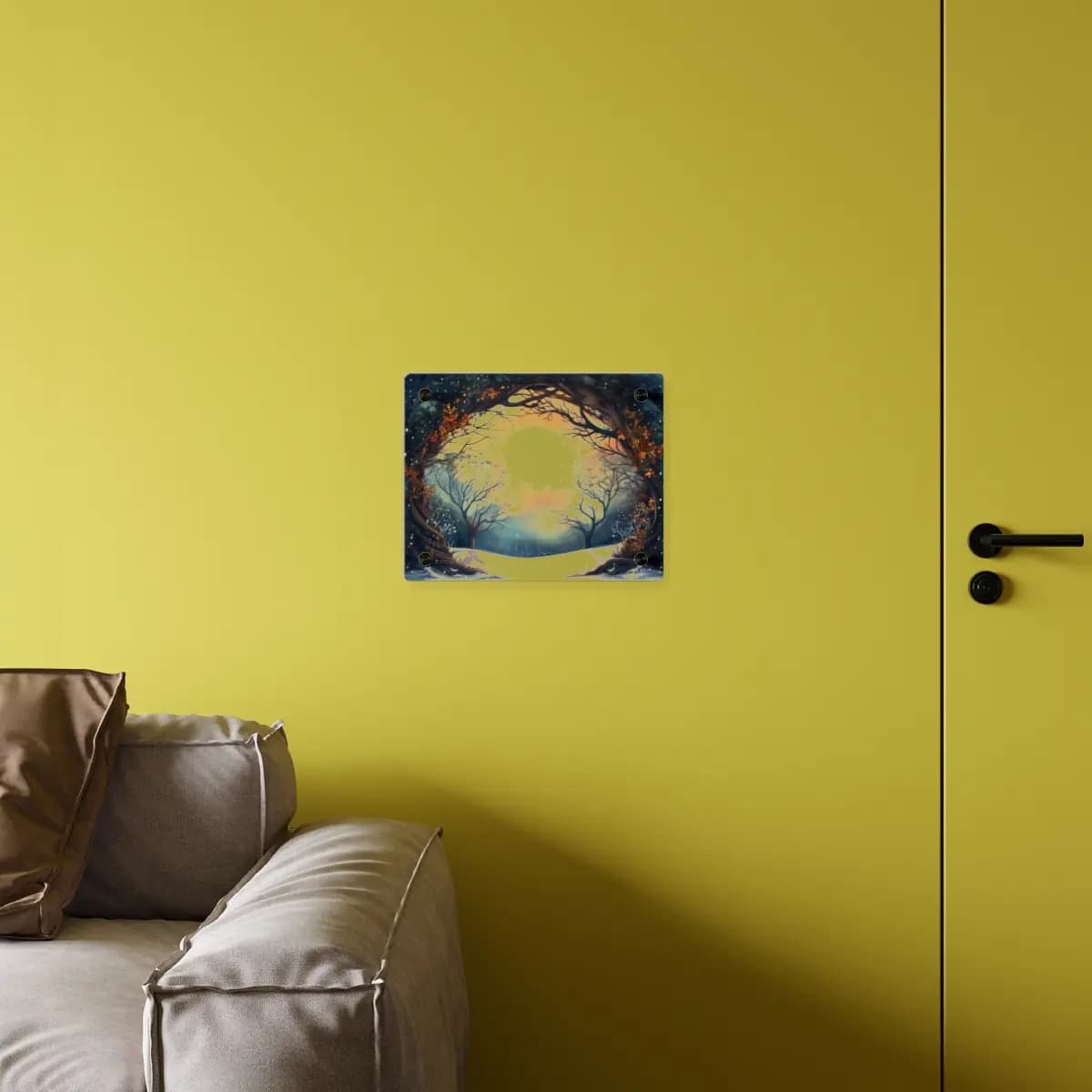 Full Moon Rising Over an Enchanted Winter Forest - Acrylic Wall Art Panels mockup angle 4