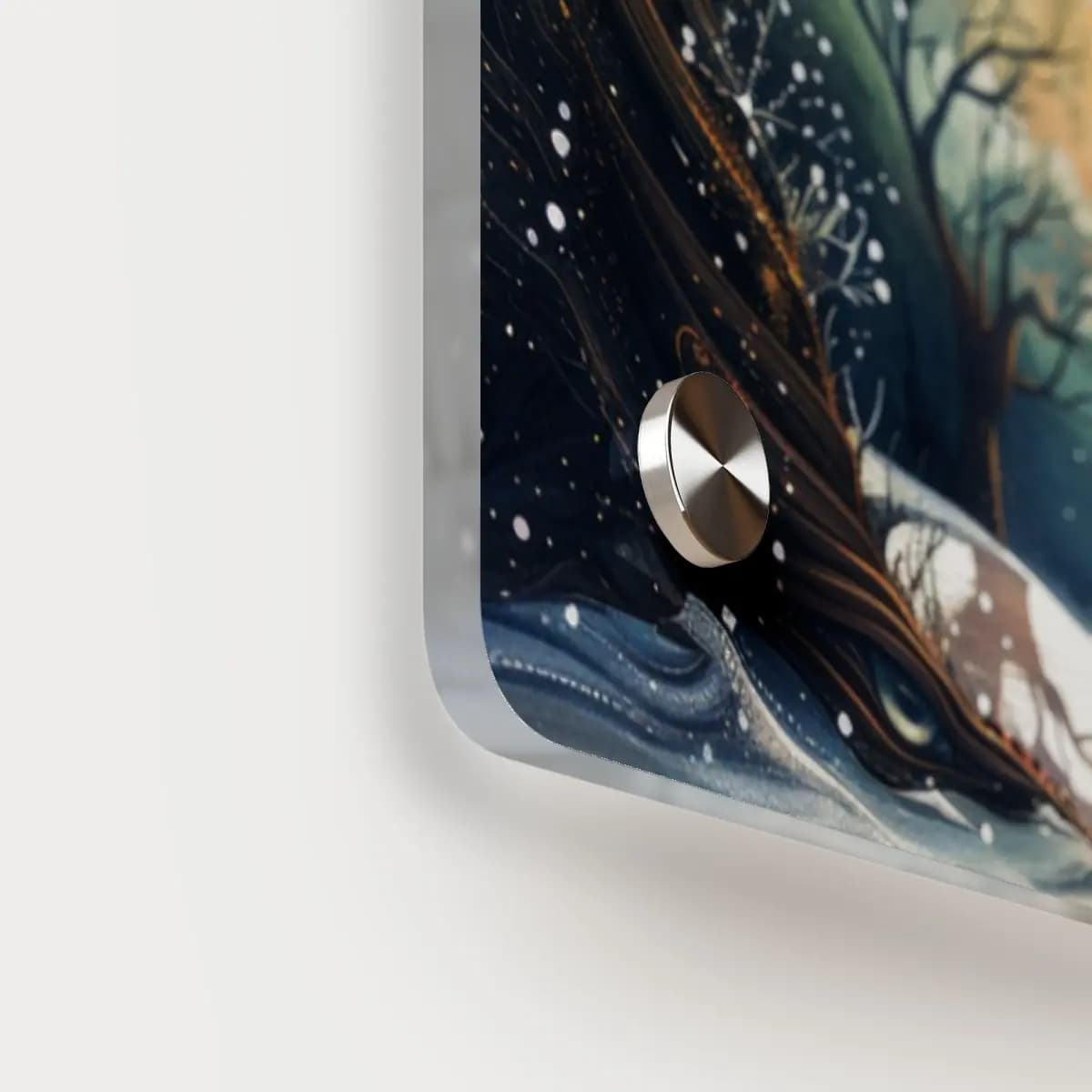Full Moon Rising Over an Enchanted Winter Forest - Acrylic Wall Art Panels mockup angle 5