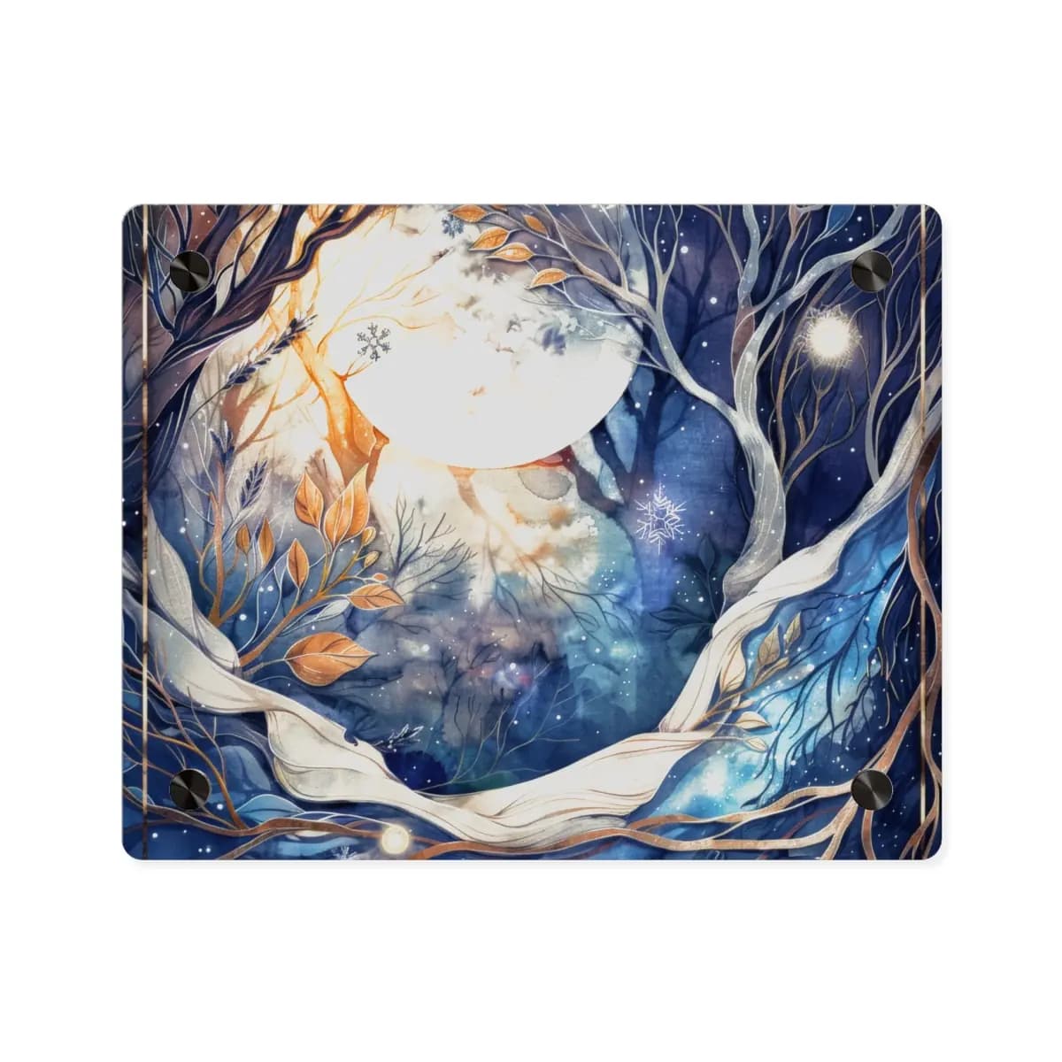 Full Moon Over an Enchanted Winter Forest - Acrylic Wall Art Panels mockup angle 1