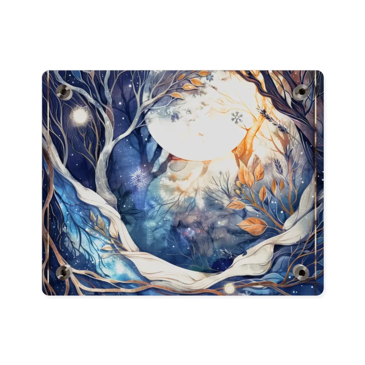 Full Moon Over an Enchanted Winter Forest - Acrylic Wall Art Panels mockup angle 2