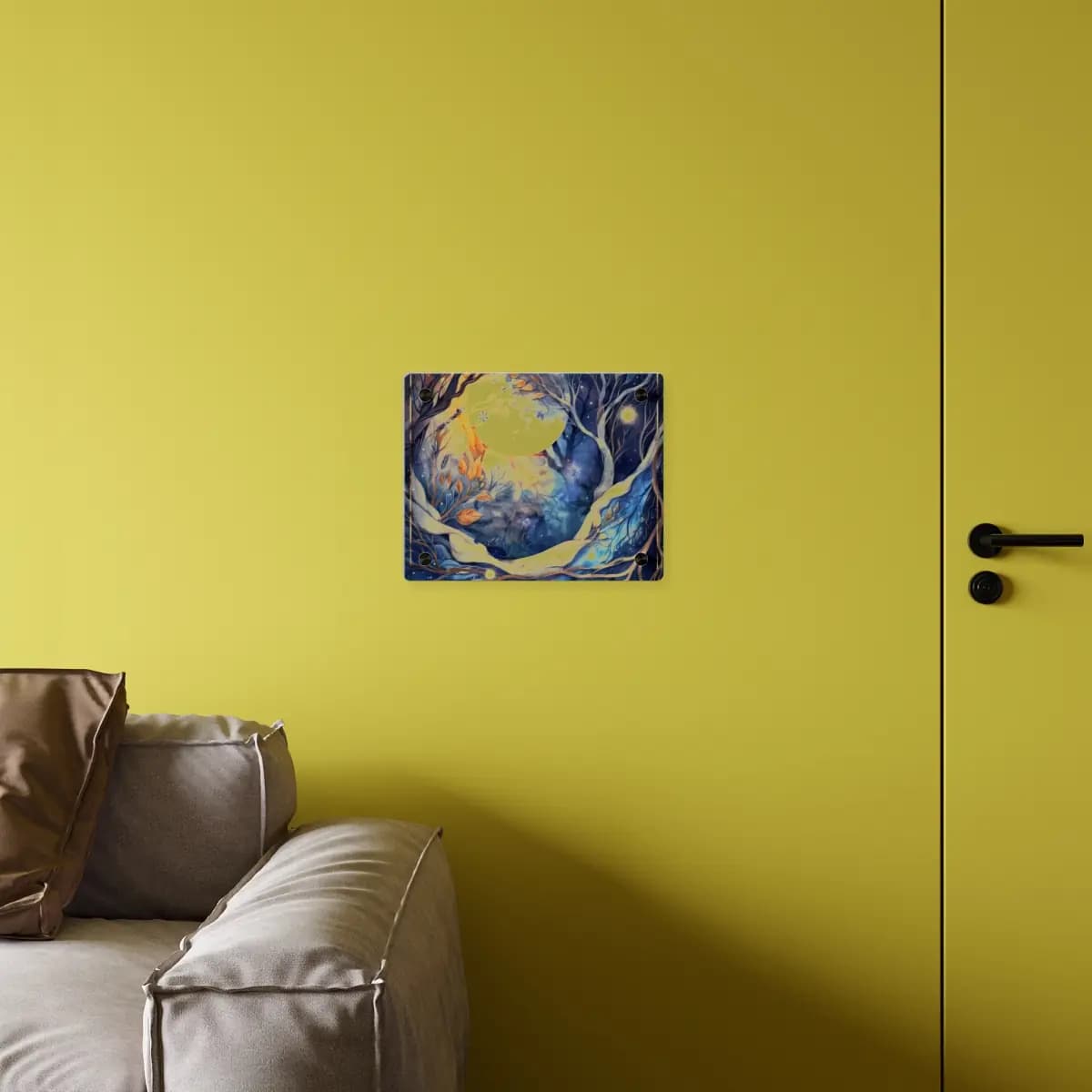 Full Moon Over an Enchanted Winter Forest - Acrylic Wall Art Panels mockup angle 4
