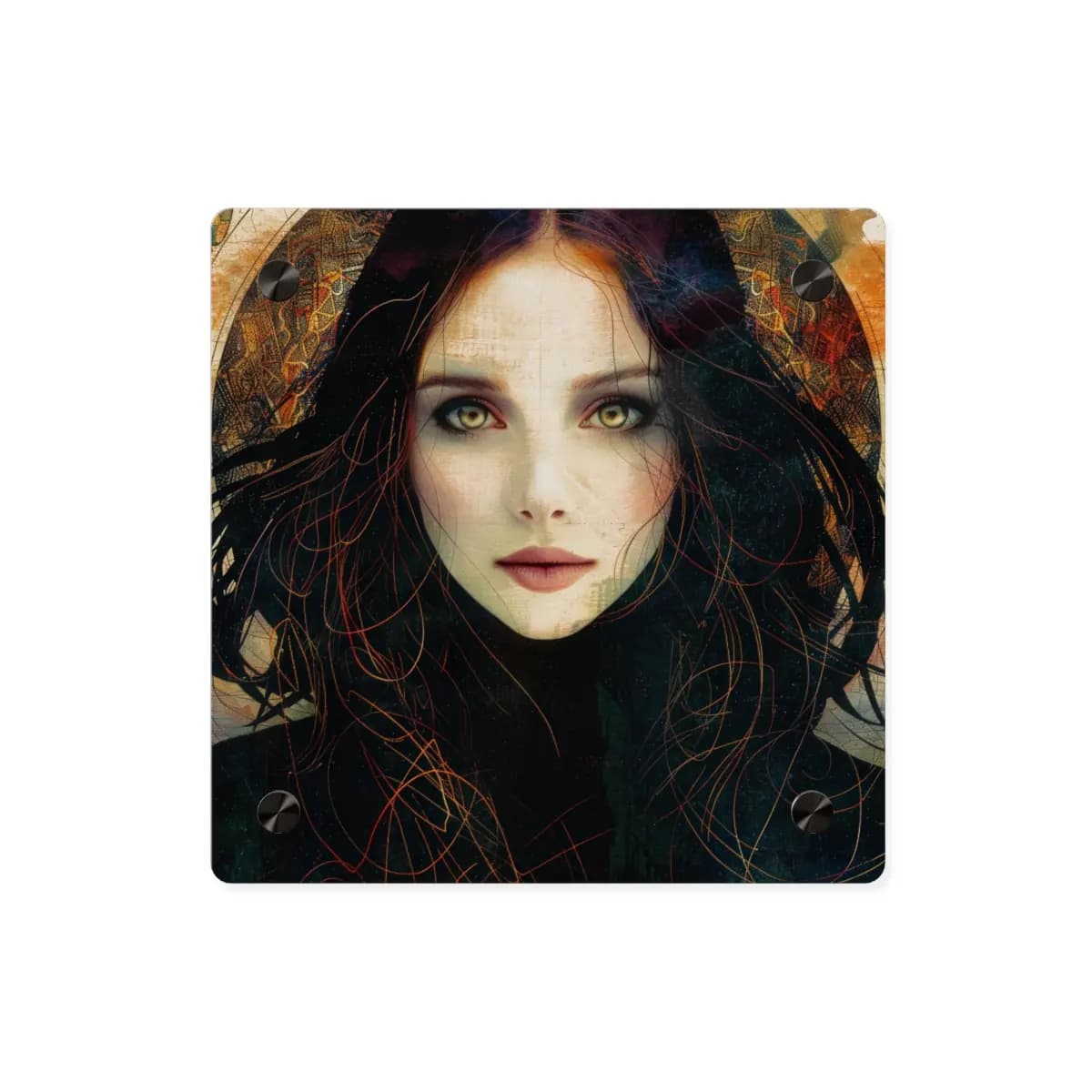 Shadow Gaze Beneath a Golden Halo - Acrylic Wall Art Panels mockup angle 1