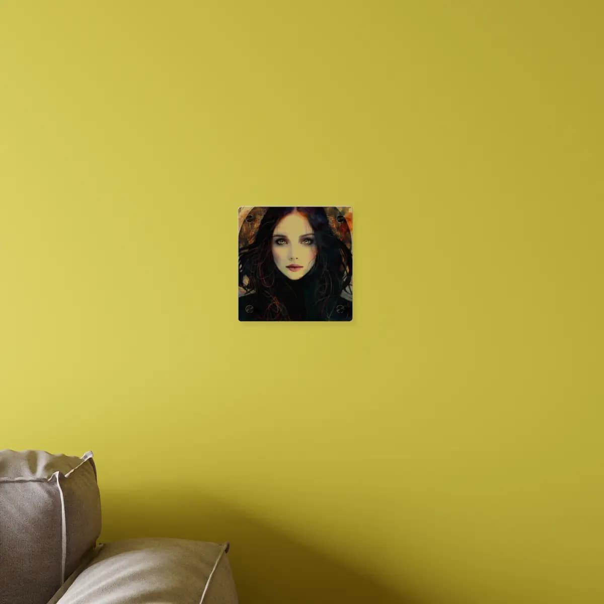 Shadow Gaze Beneath a Golden Halo - Acrylic Wall Art Panels mockup angle 4