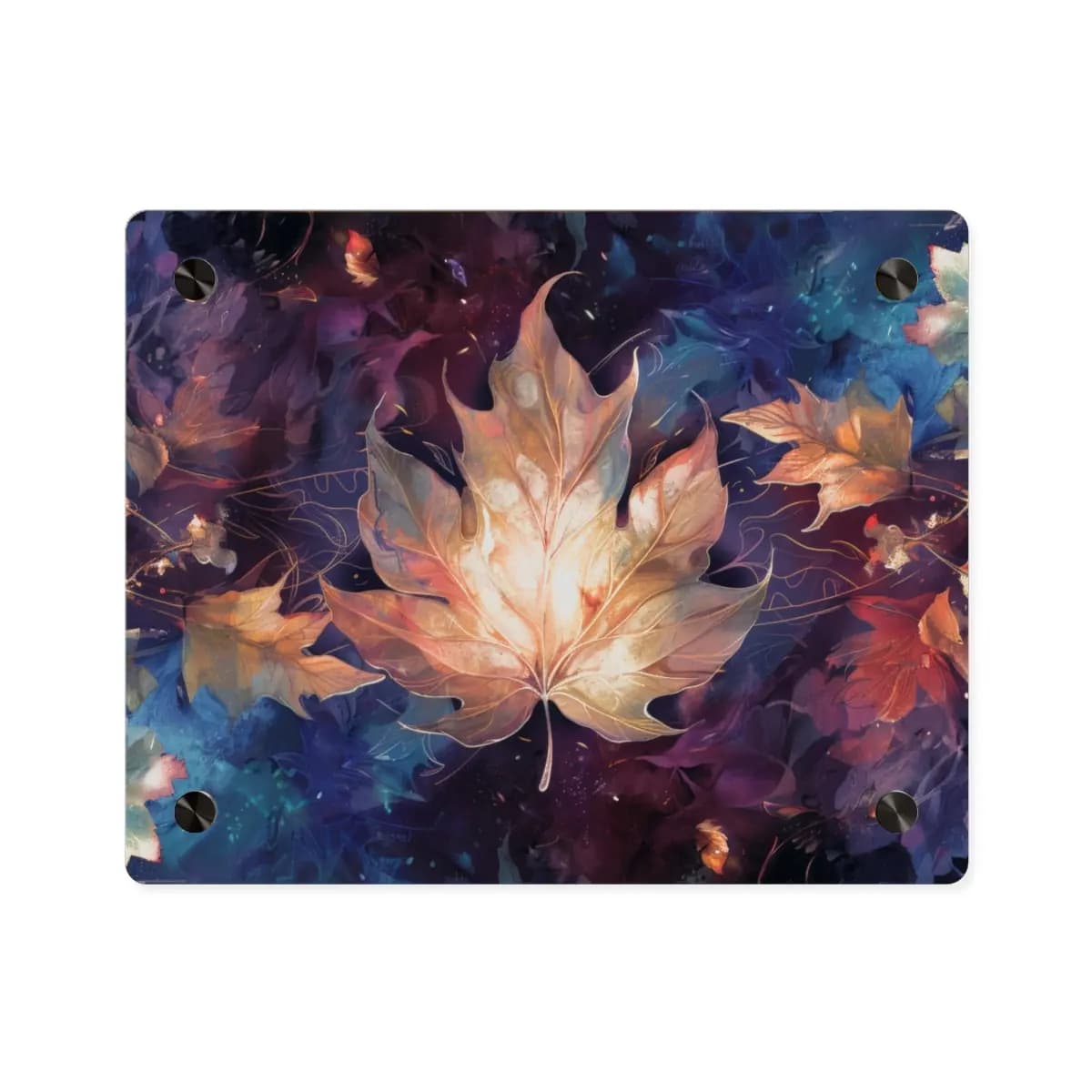 Glowing Maple Leaf in an Autumn Whirlwind - Acrylic Wall Art Panels mockup angle 1