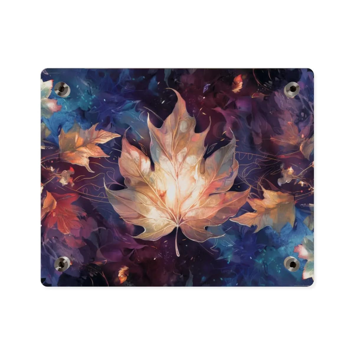 Glowing Maple Leaf in an Autumn Whirlwind - Acrylic Wall Art Panels mockup angle 2
