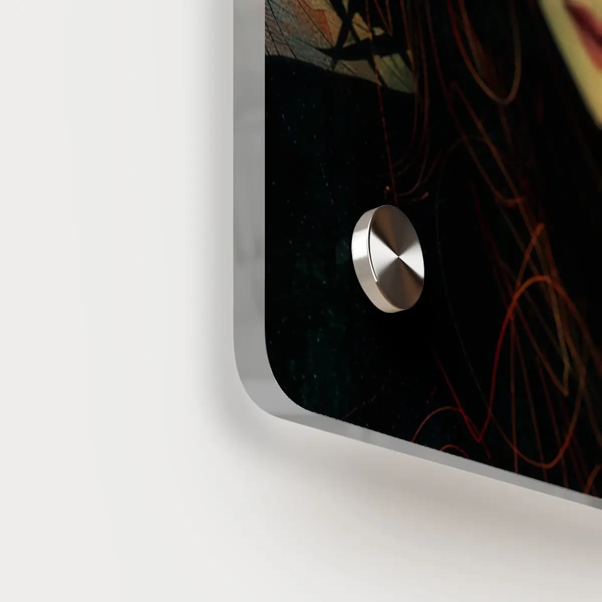 Shadow Gaze Beneath a Golden Halo - Acrylic Wall Art Panels mockup angle 5