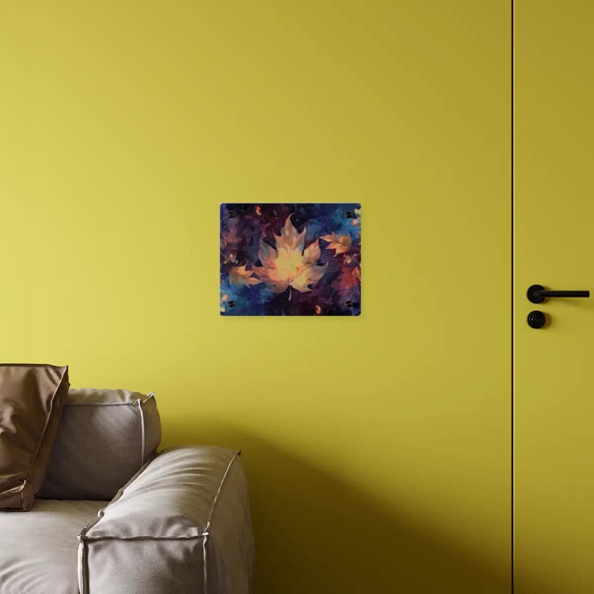 Glowing Maple Leaf in an Autumn Whirlwind - Acrylic Wall Art Panels mockup angle 4
