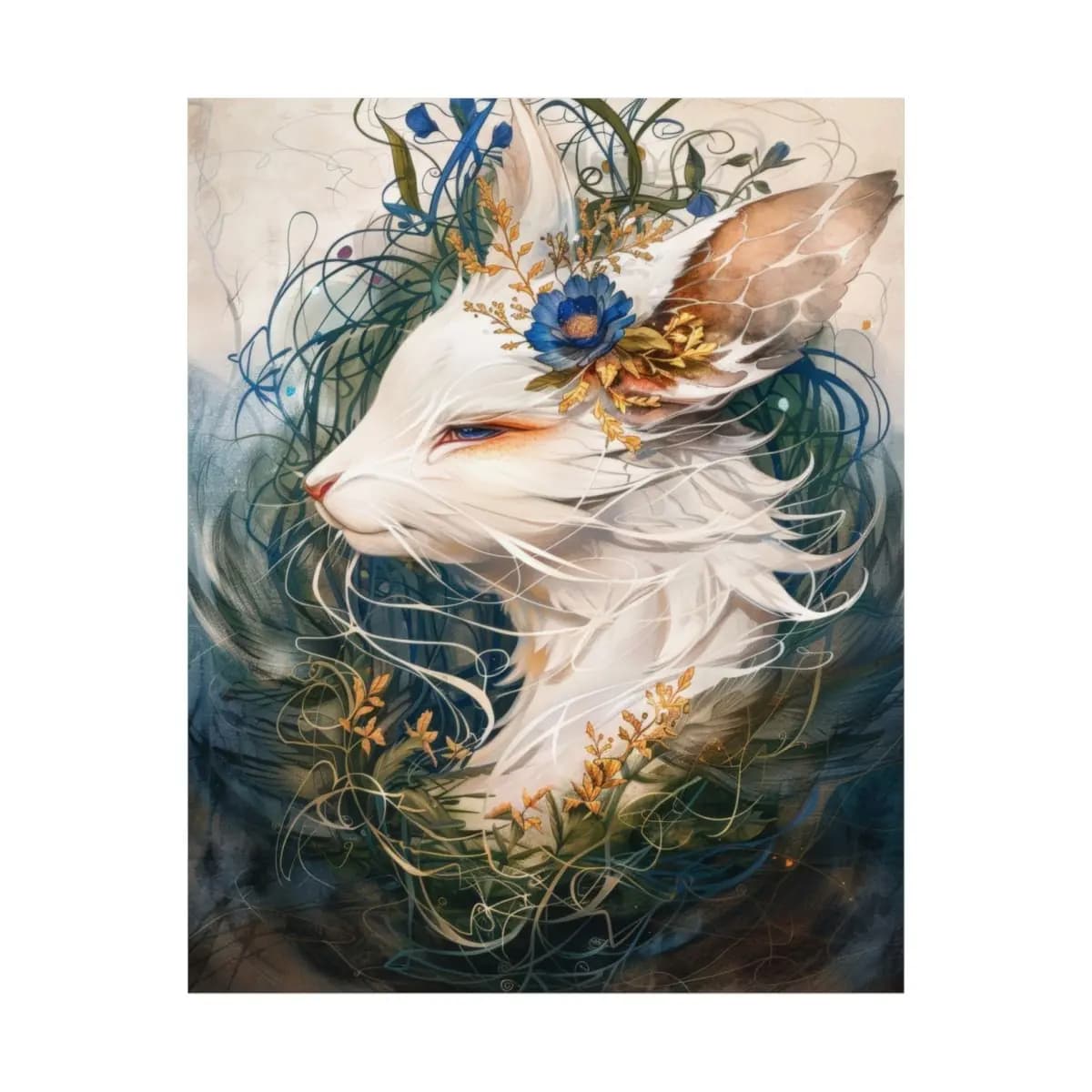The White Fox Crowned in Moonlit Blooms - Matte Vertical Posters mockup angle 2