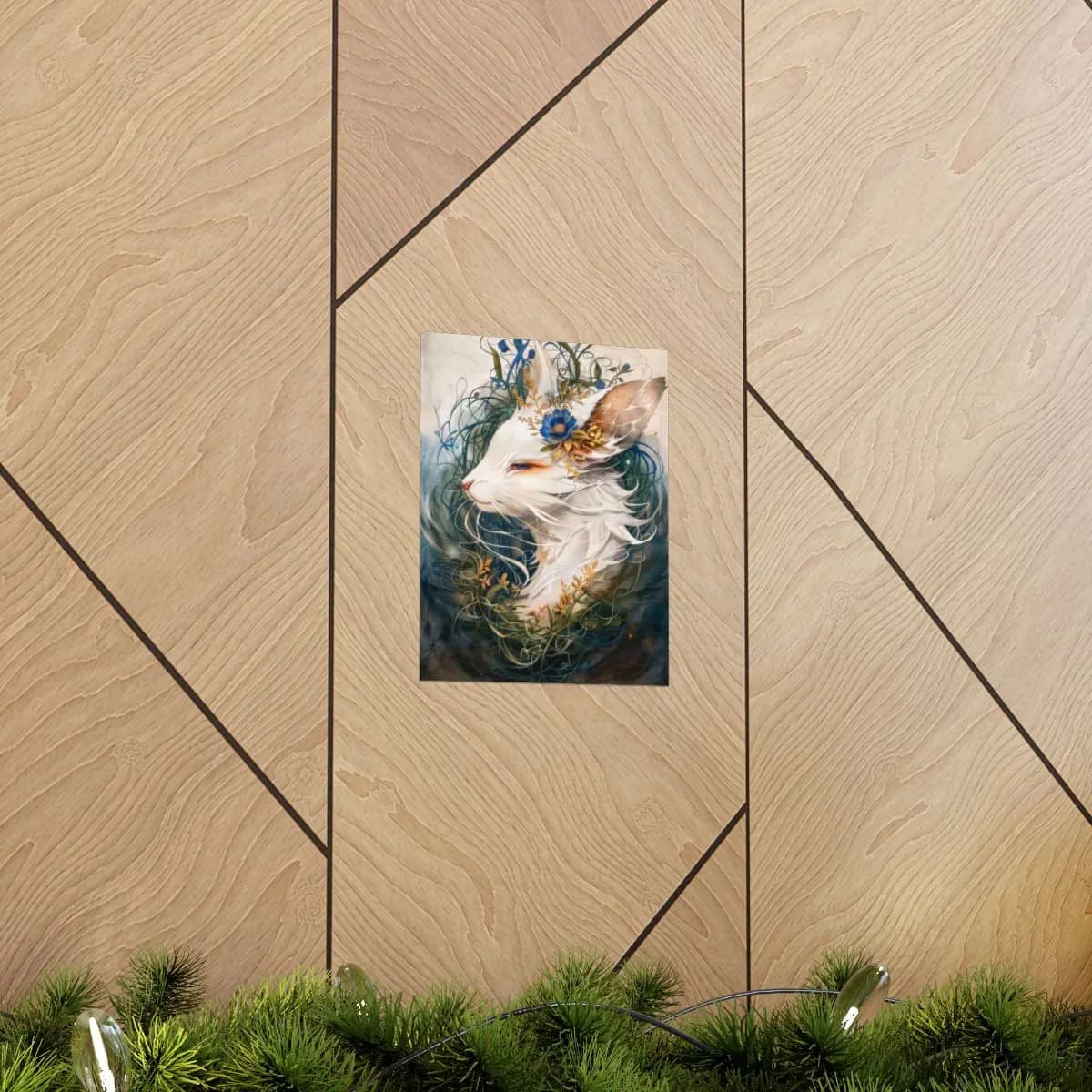 The White Fox Crowned in Moonlit Blooms - Matte Vertical Posters mockup angle 5