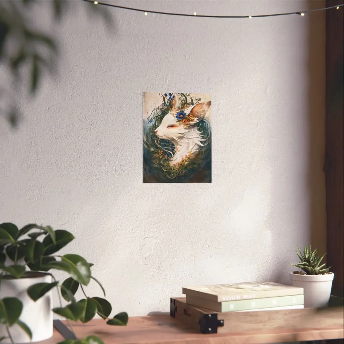 The White Fox Crowned in Moonlit Blooms - Matte Vertical Posters mockup angle 6