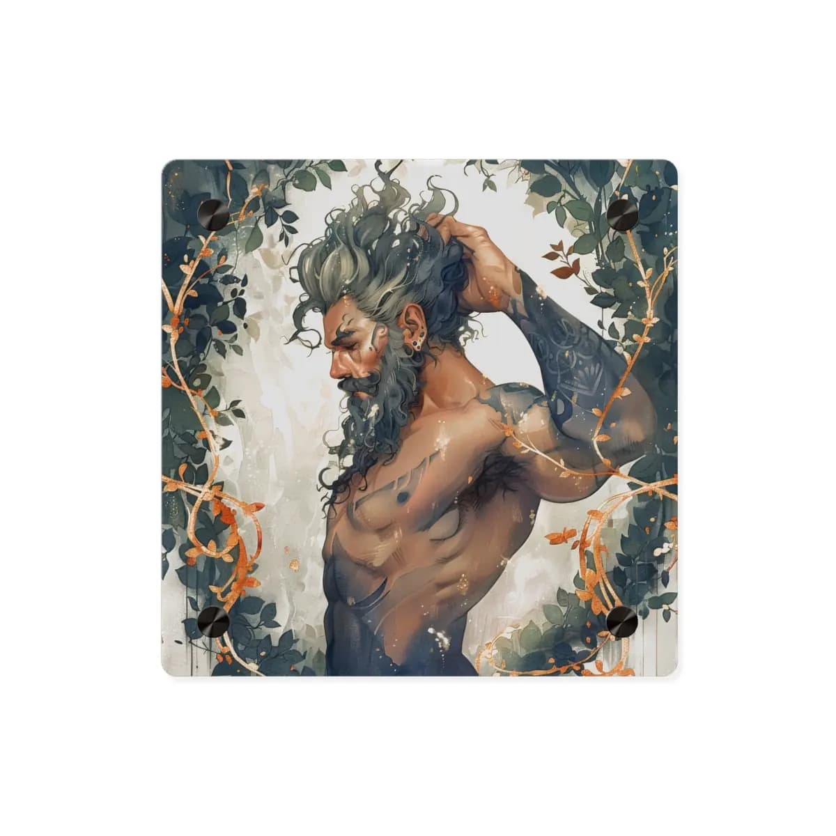The Wild Man Among Golden Vines - Acrylic Wall Art Panels mockup angle 1