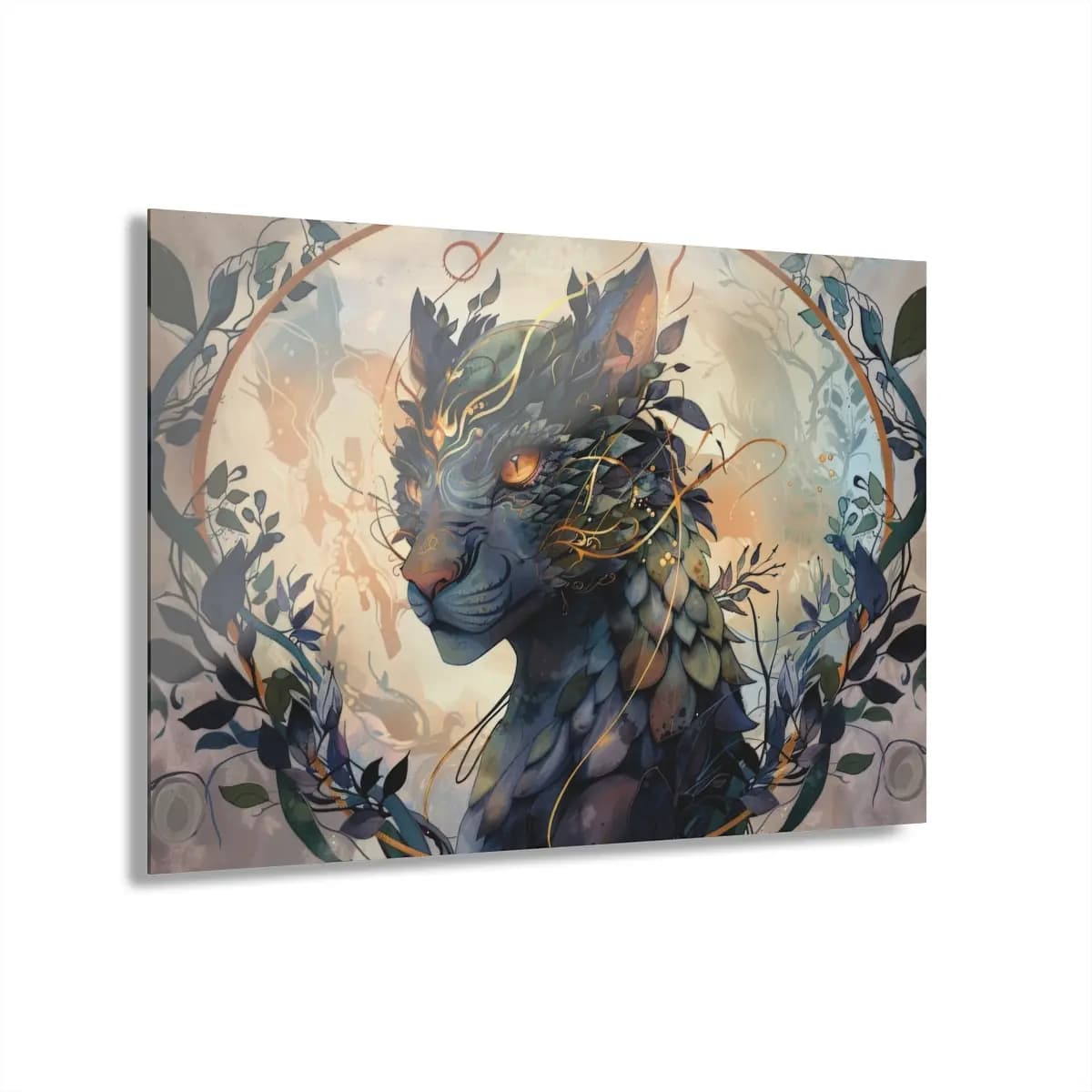 Amber-Eyed Guardian of Leaves - Acrylic Prints (French Cleat Hanging) mockup angle 1