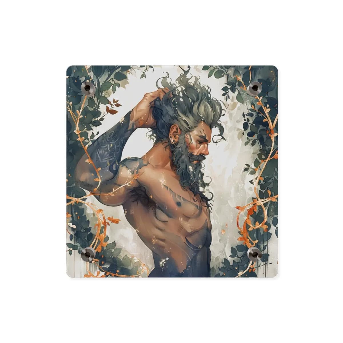 The Wild Man Among Golden Vines - Acrylic Wall Art Panels mockup angle 2