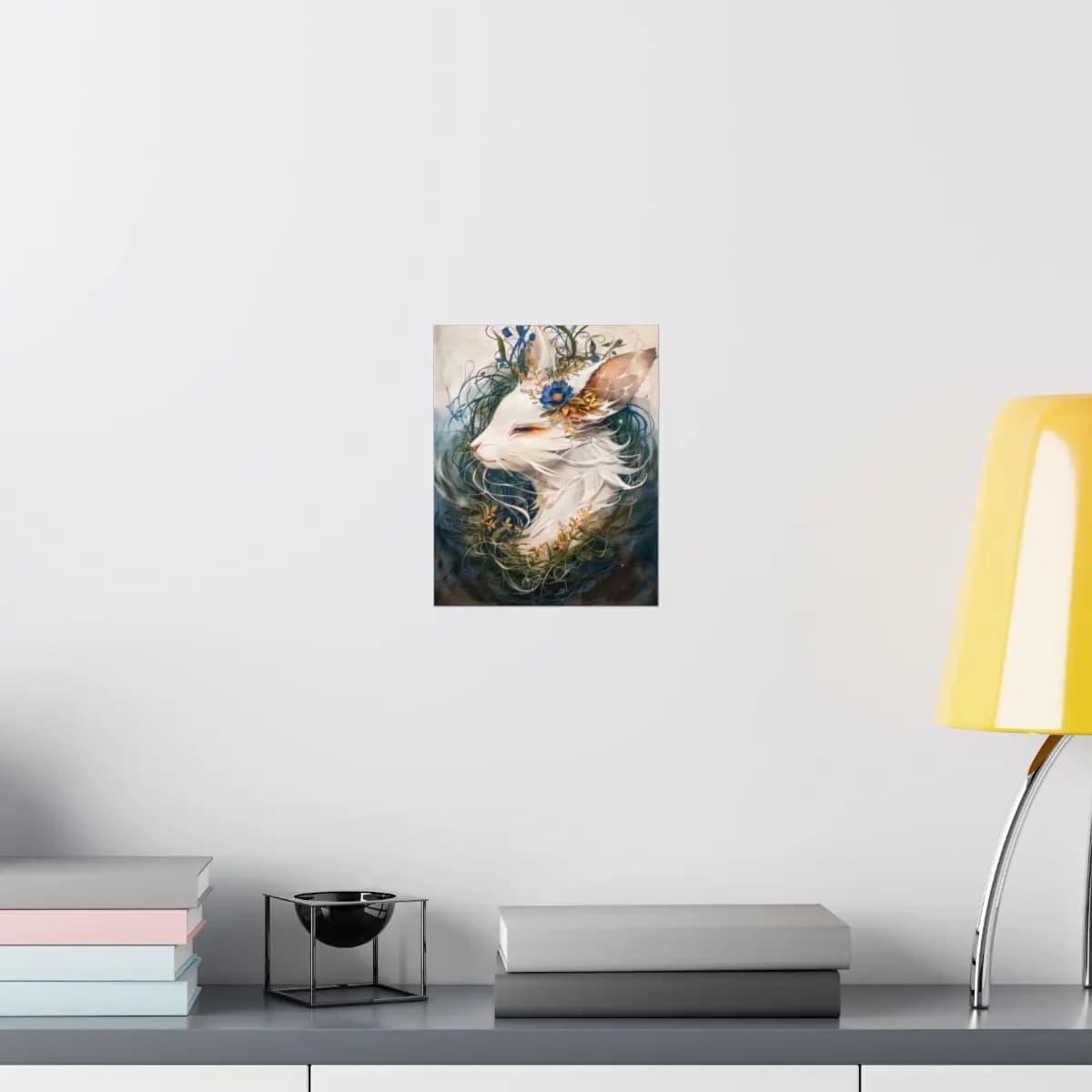 The White Fox Crowned in Moonlit Blooms - Matte Vertical Posters mockup angle 8