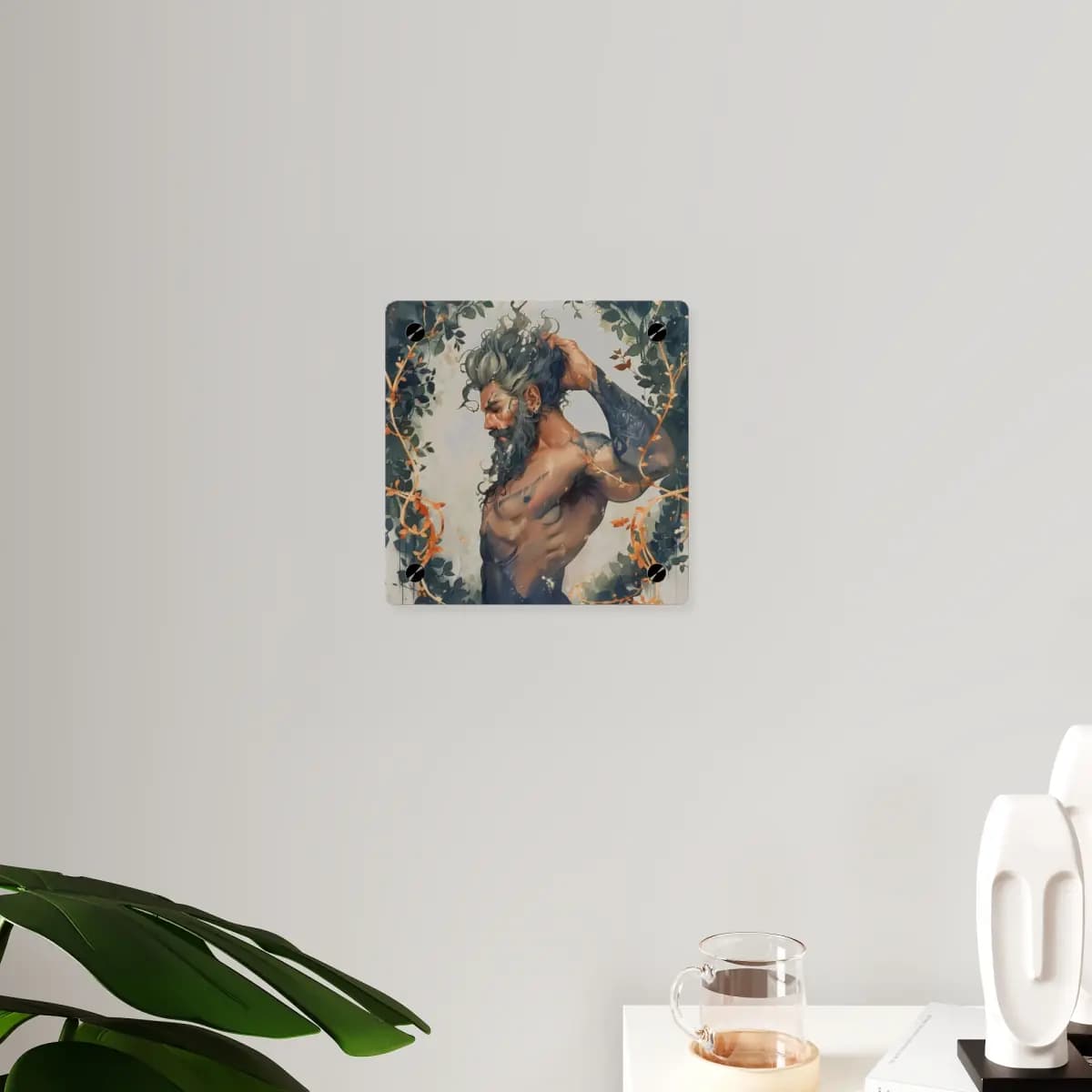The Wild Man Among Golden Vines - Acrylic Wall Art Panels mockup angle 3