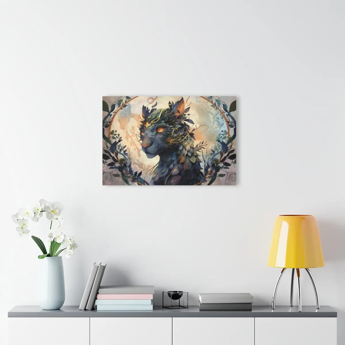 Amber-Eyed Guardian of Leaves - Acrylic Prints (French Cleat Hanging) mockup angle 4