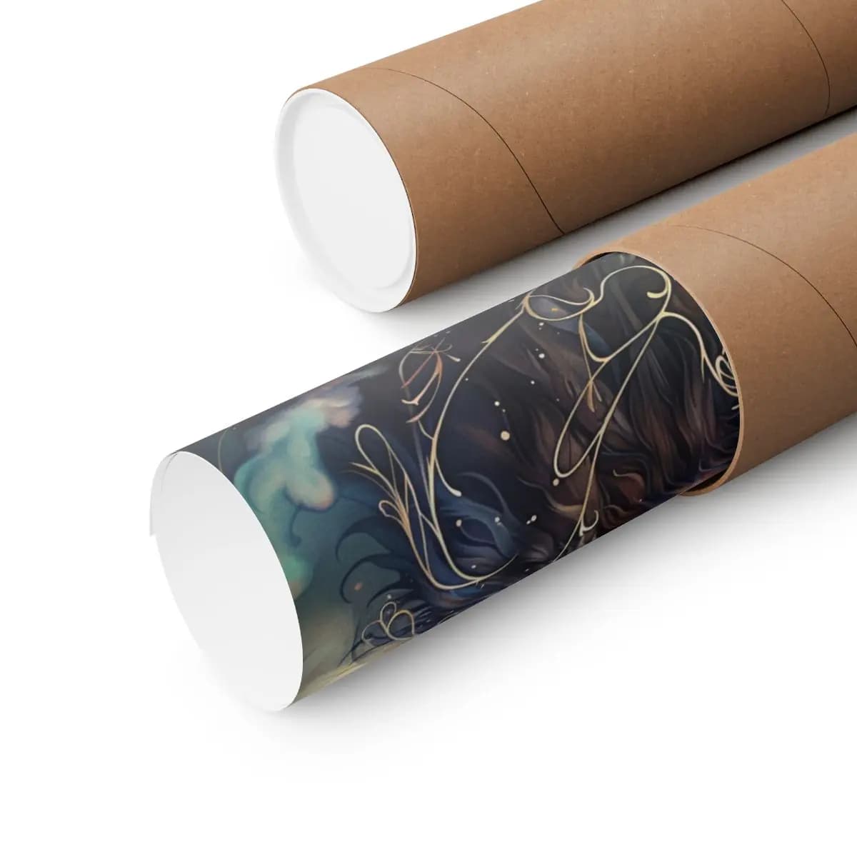 Celestial Horned Beast Wreathed in Golden Scrollwork - Matte Vertical Posters mockup angle 3